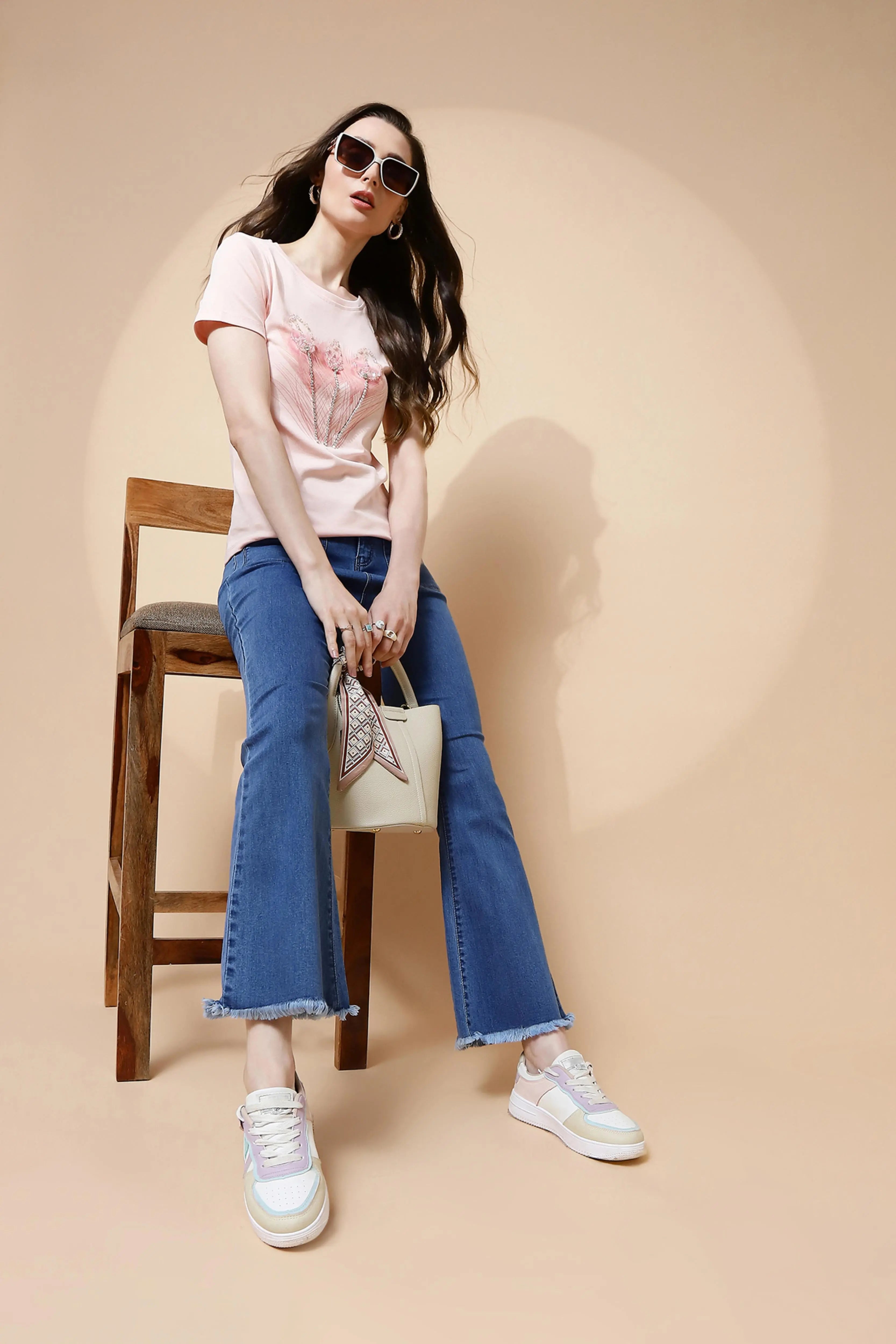 Pink Embellished Cotton Blend Top - Global Republic