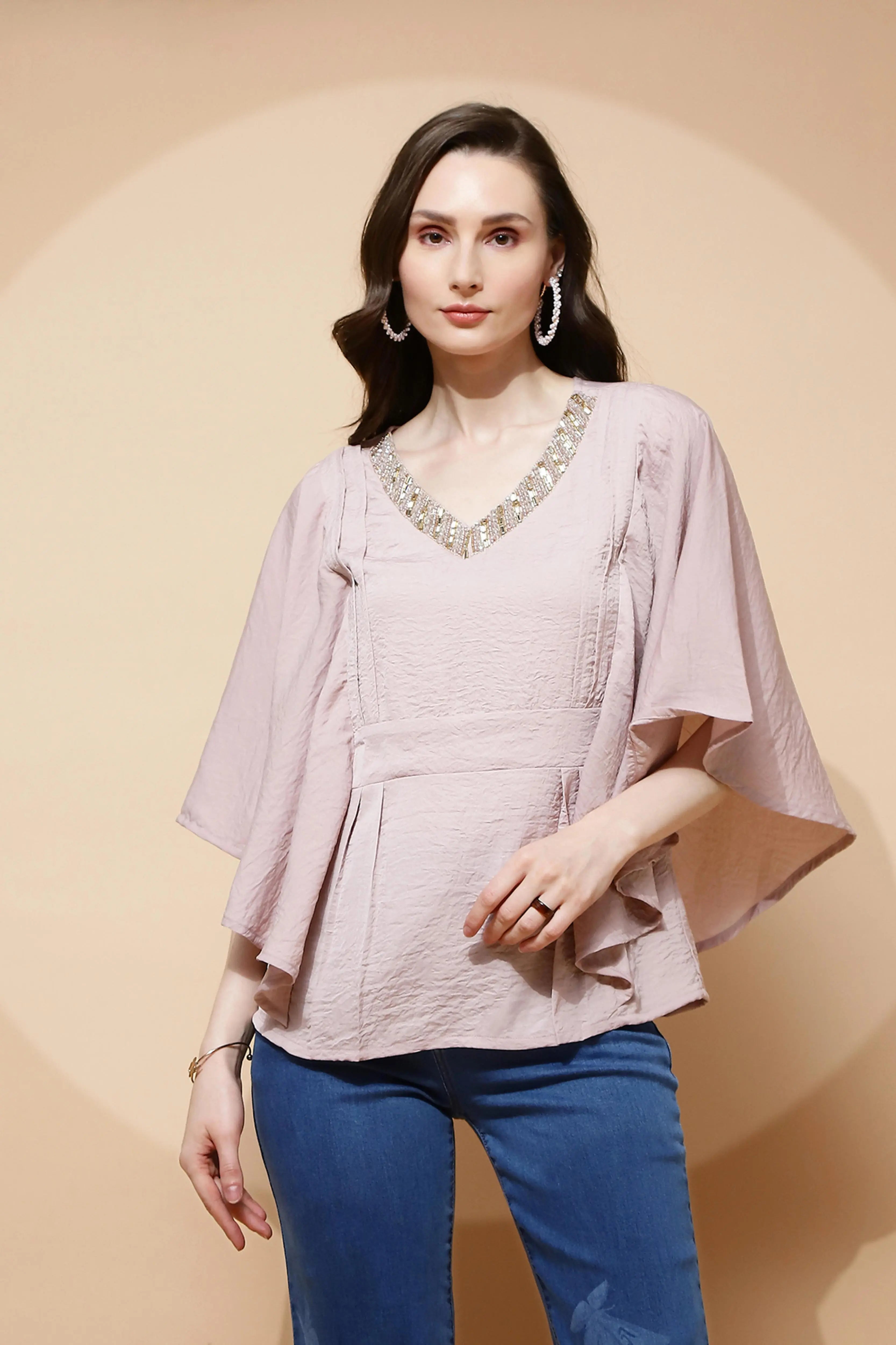 Nude Pink Regular Fit Blouse For Women - Global Republic