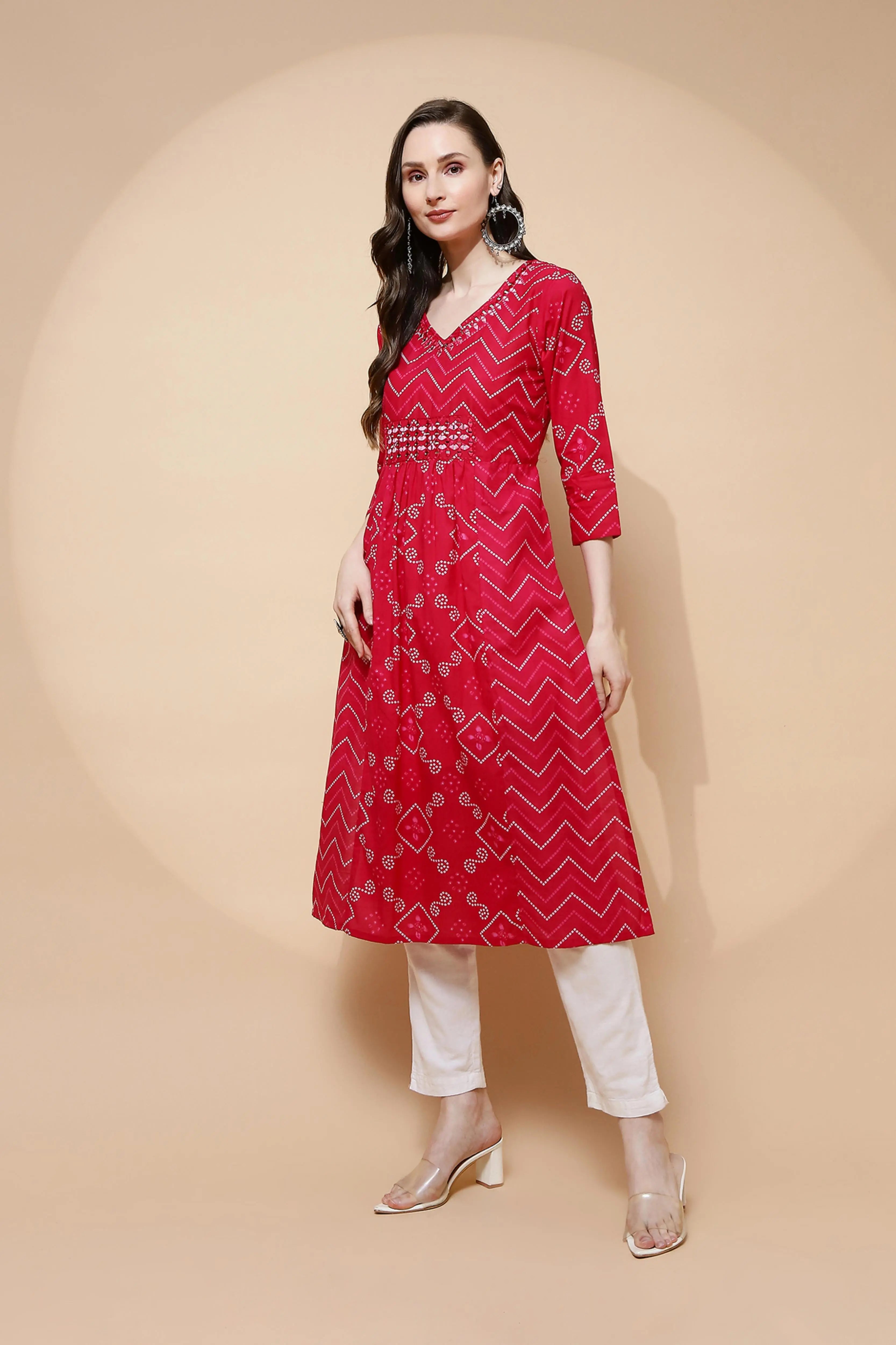 Fuchsia Cotton Blend A-Line Kurta - Global Republic