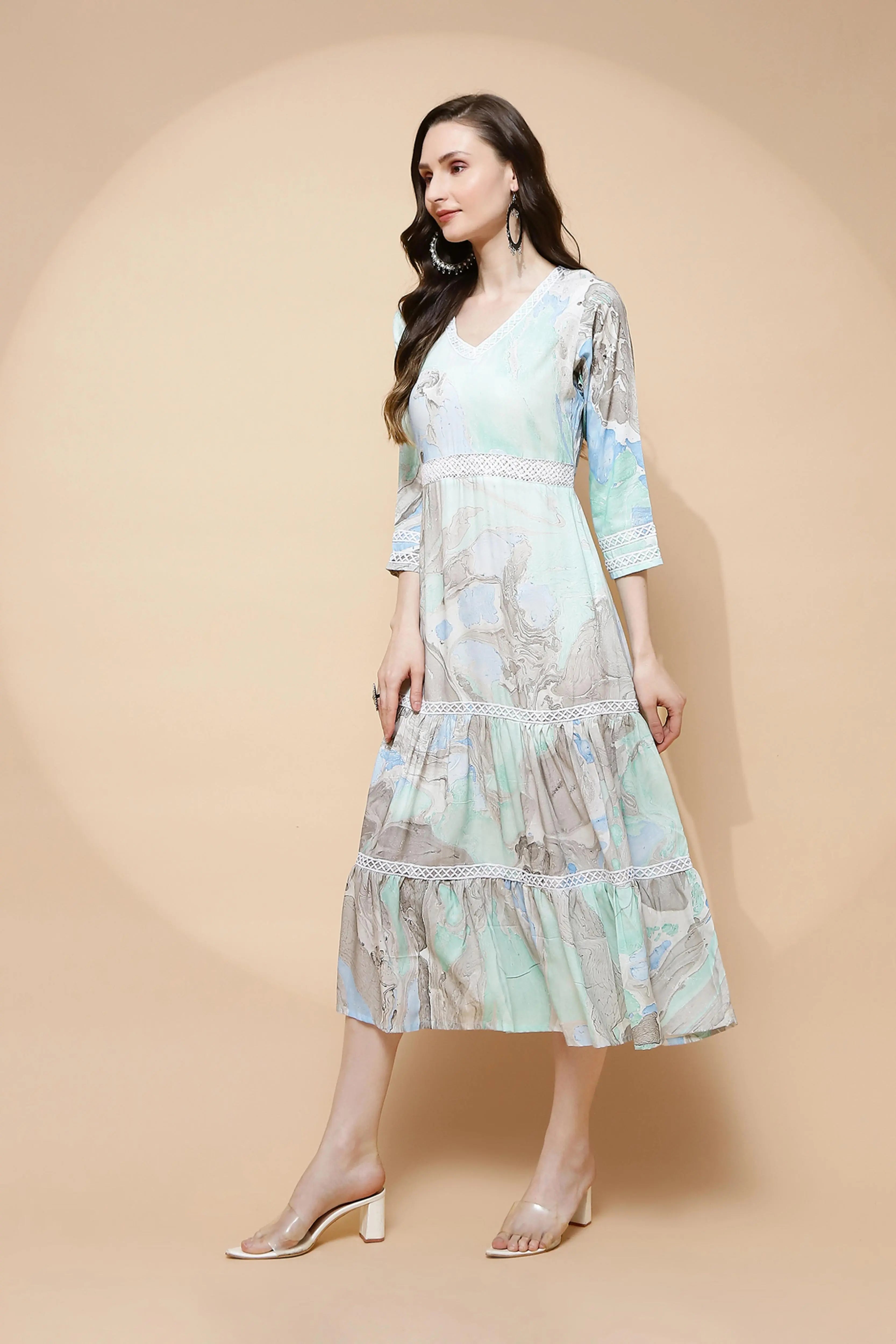 Blue Rayon Blend Regular Fit Dress - Global Republic