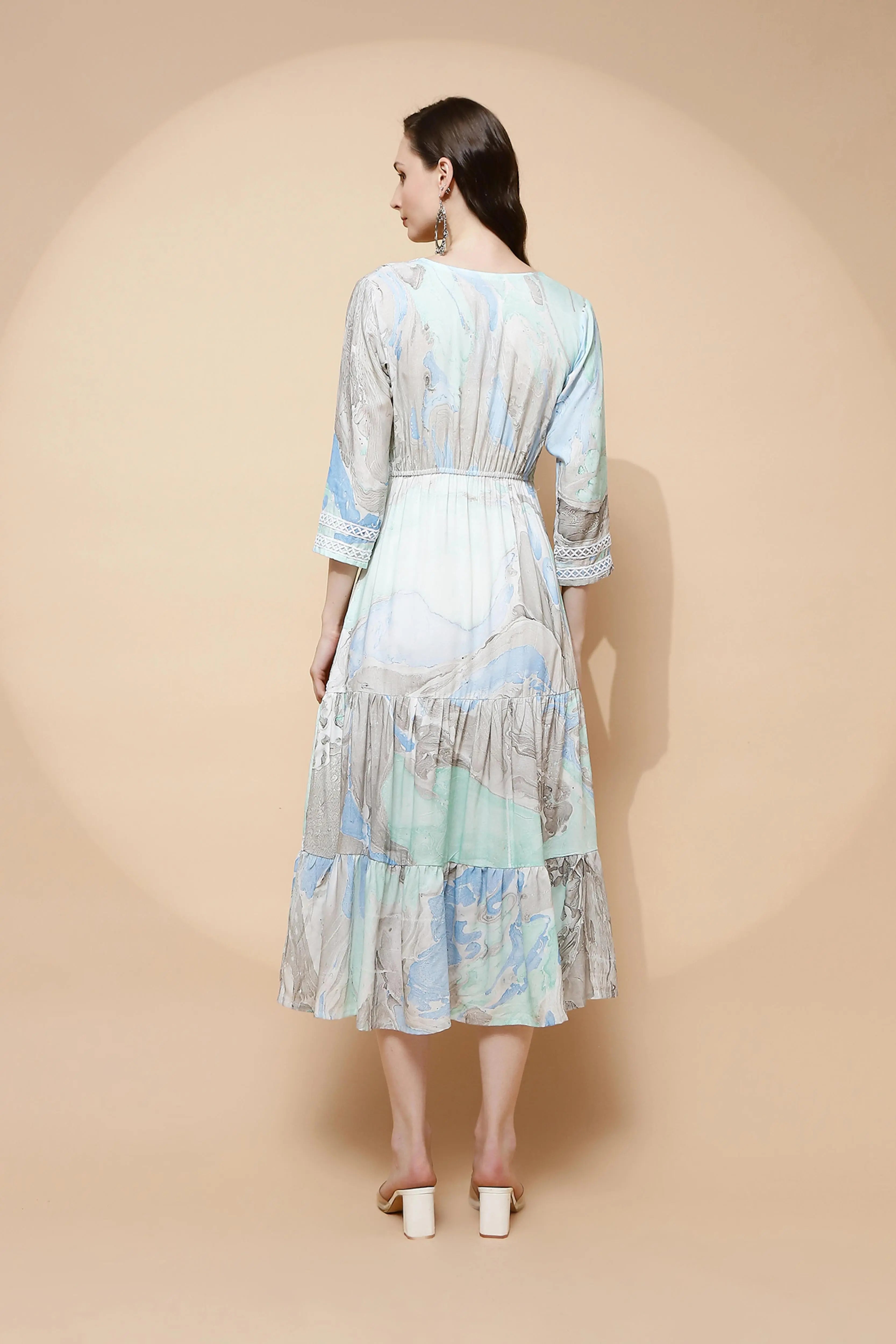 Blue Rayon Blend Regular Fit Dress - Global Republic