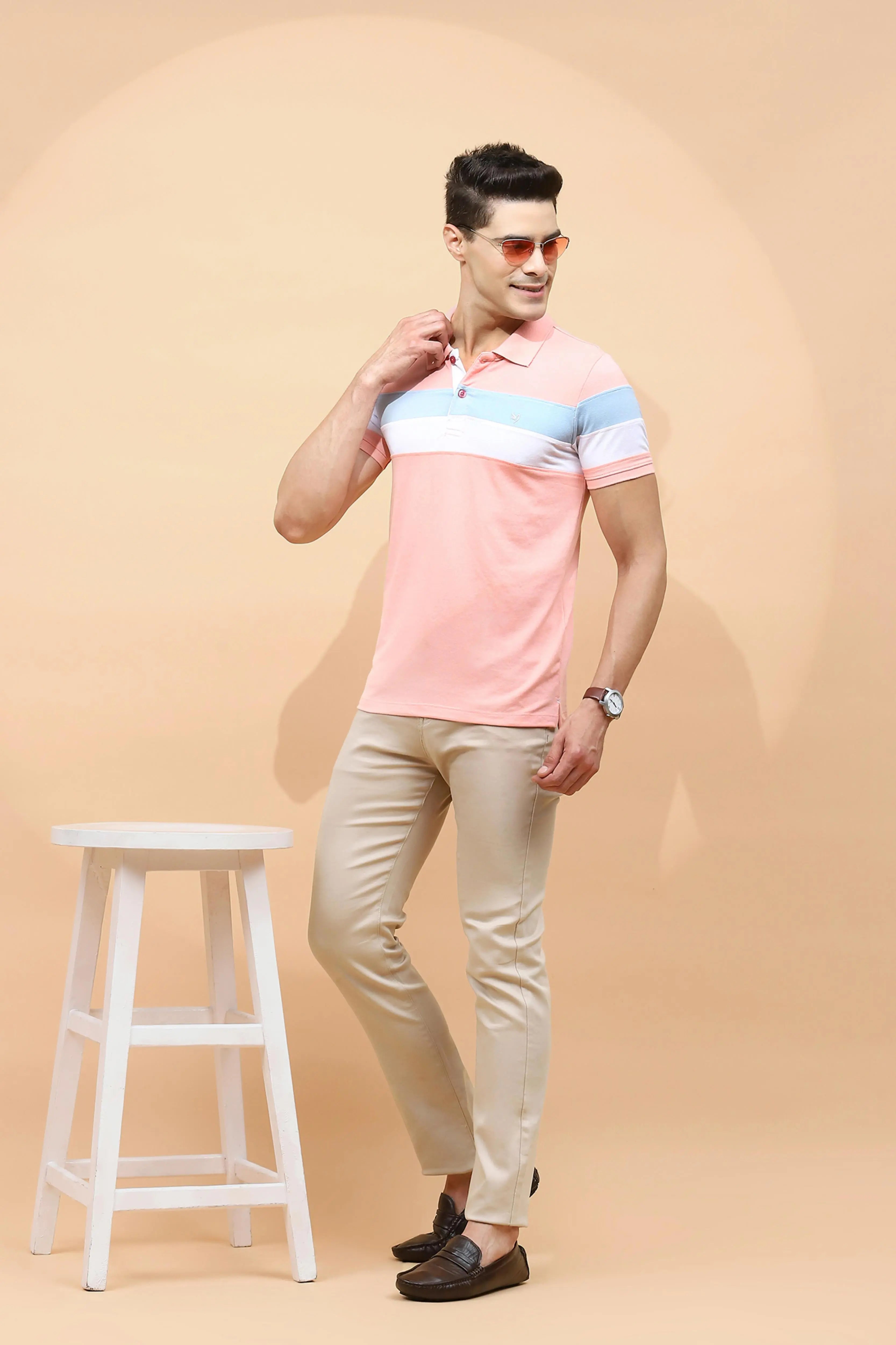 Pink cotton Regular Fit T-Shirt For Men - Global Republic
