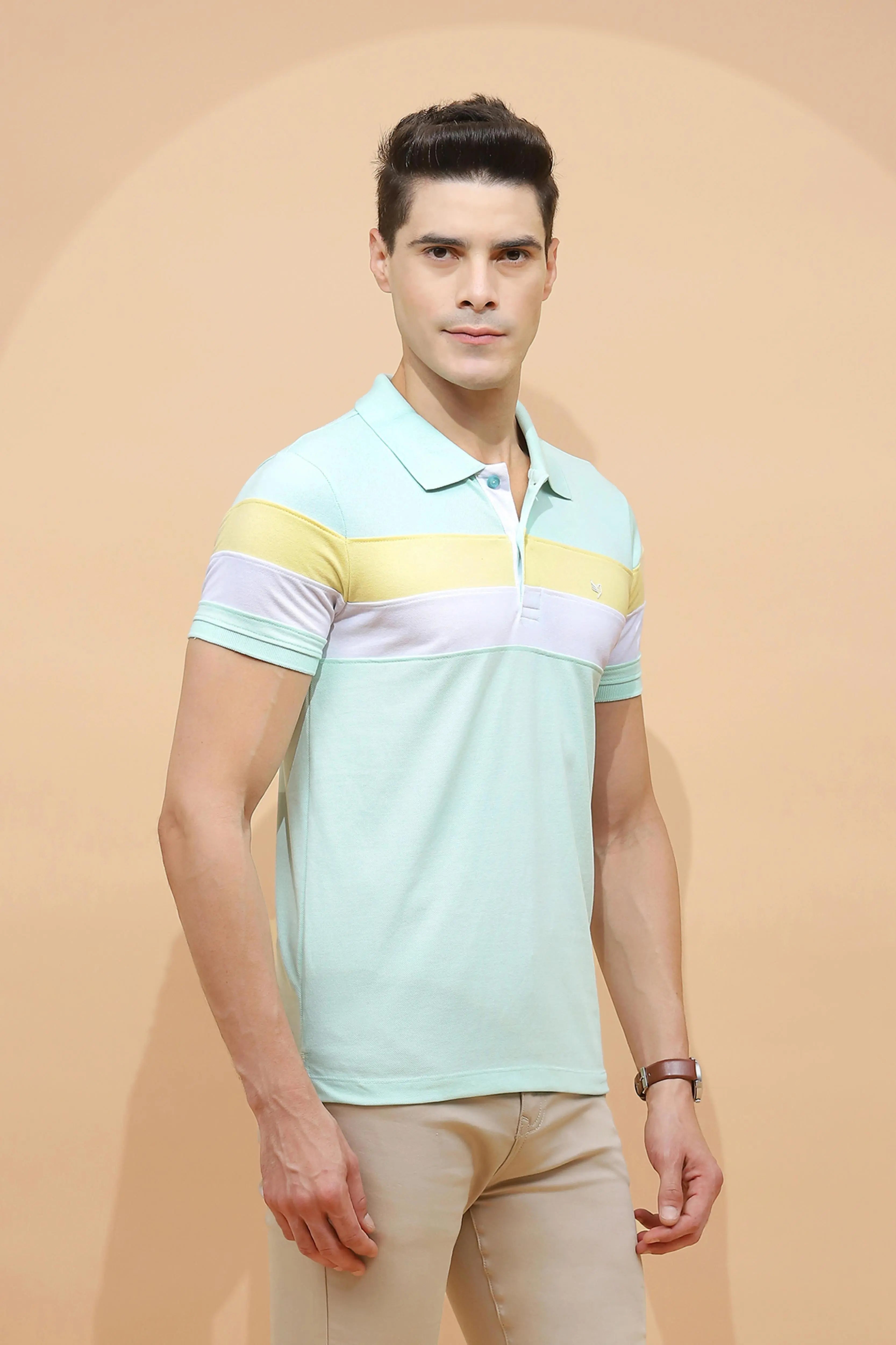 Mint Green cotton Regular Fit T-Shirt For Men - Global Republic