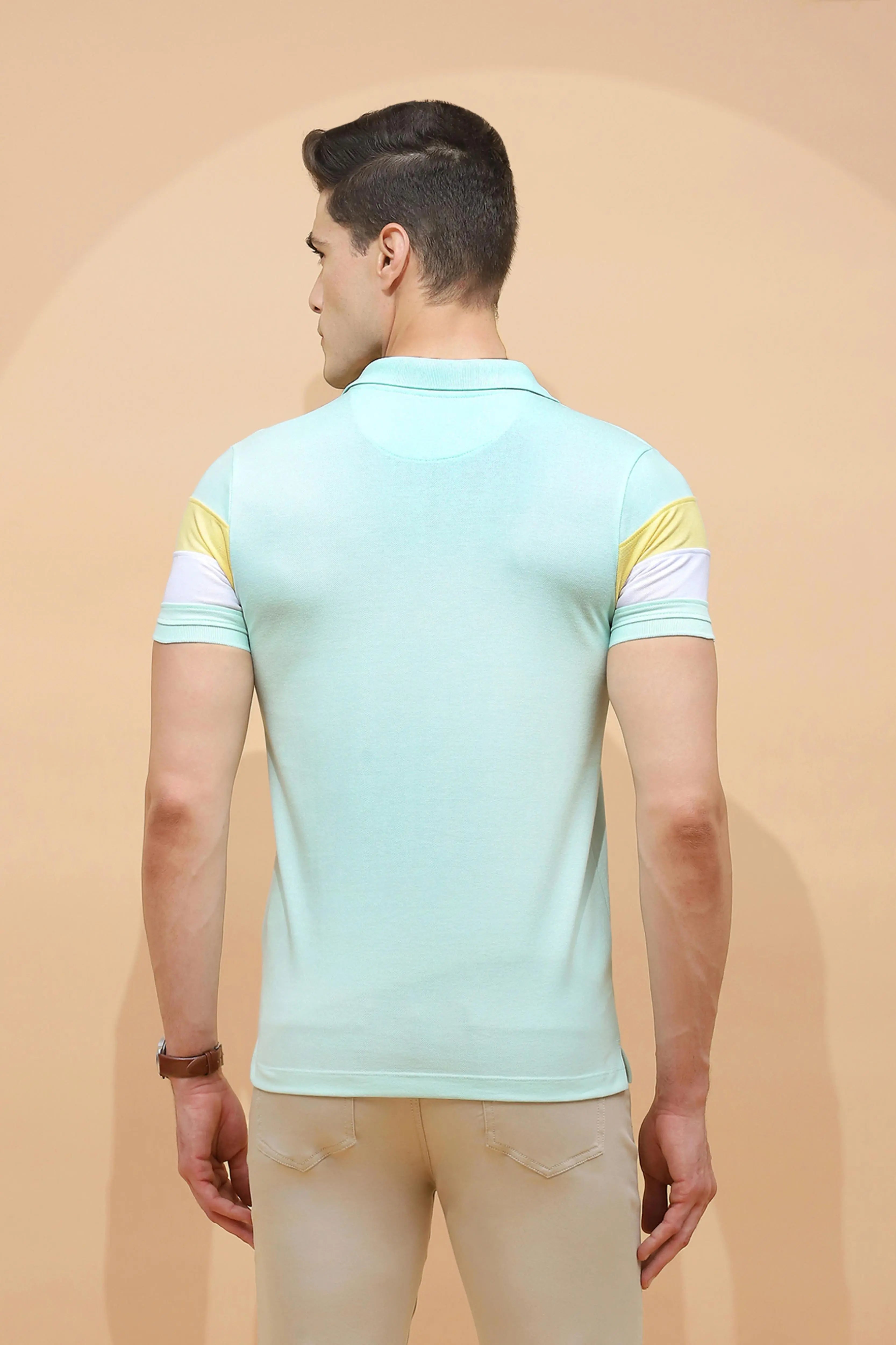 Mint Green cotton Regular Fit T-Shirt For Men - Global Republic
