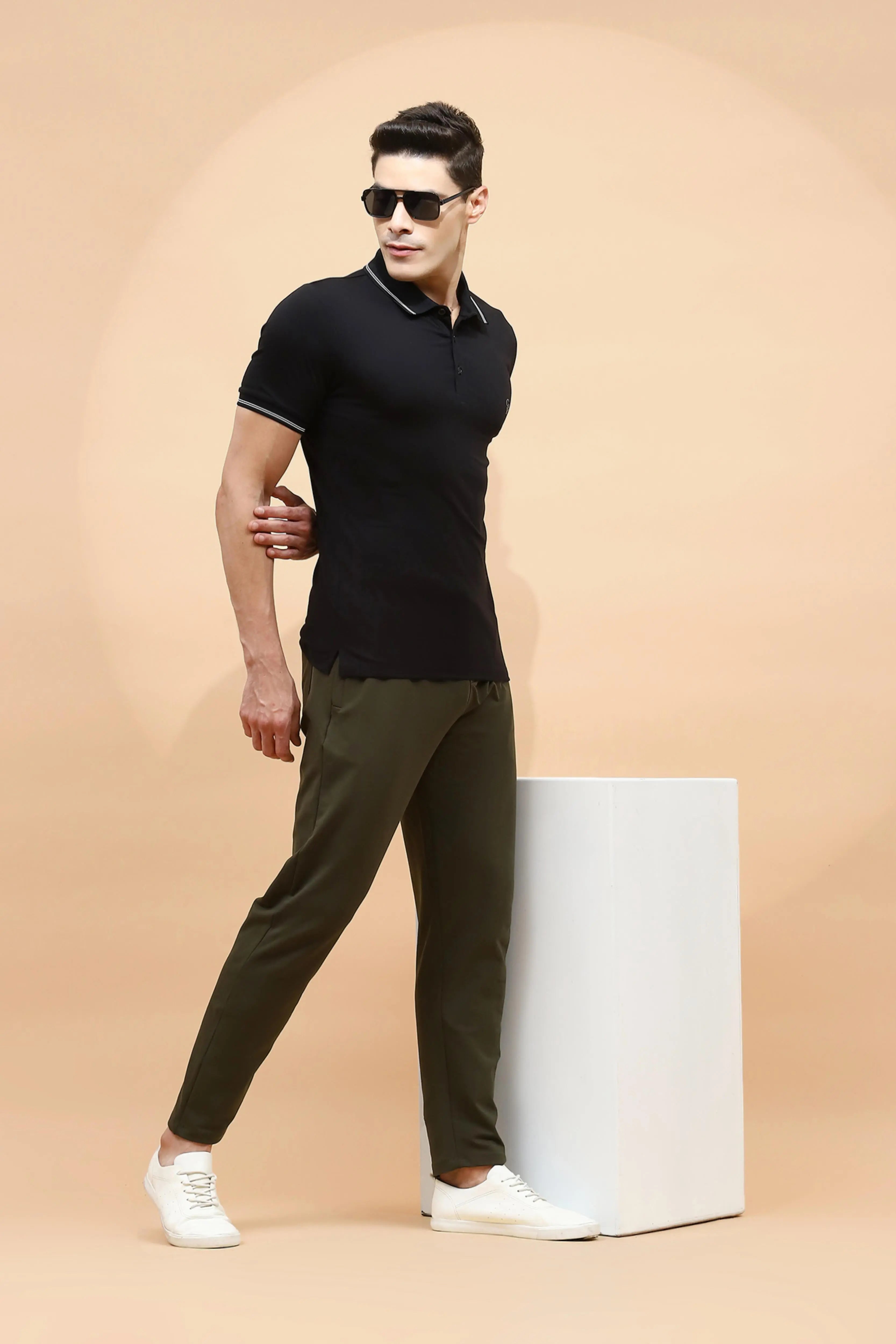 Olive Cotton Regular Fit Lower For Men - Global Republic