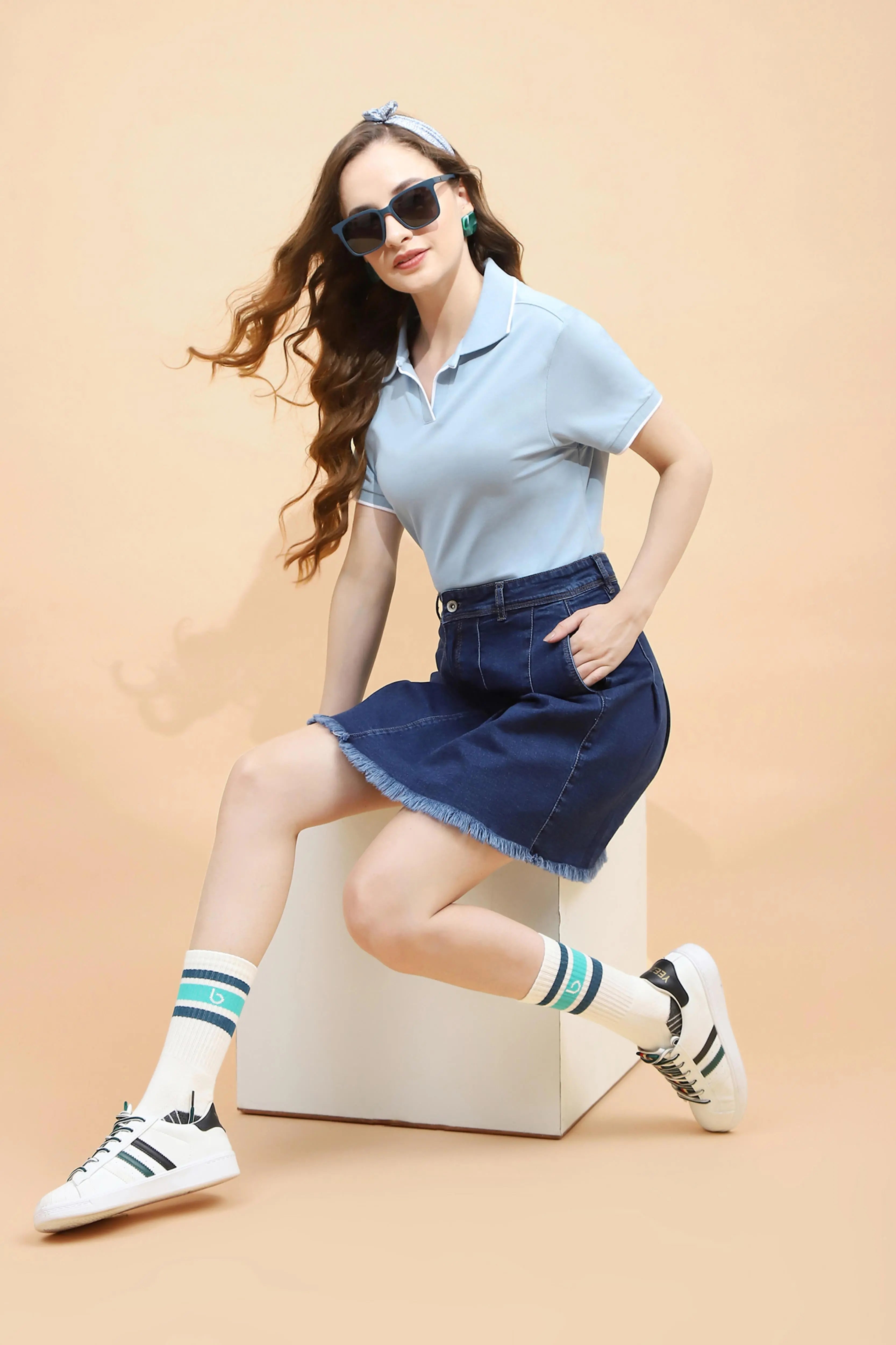 Sky Blue Cotton Blend T-Shirt