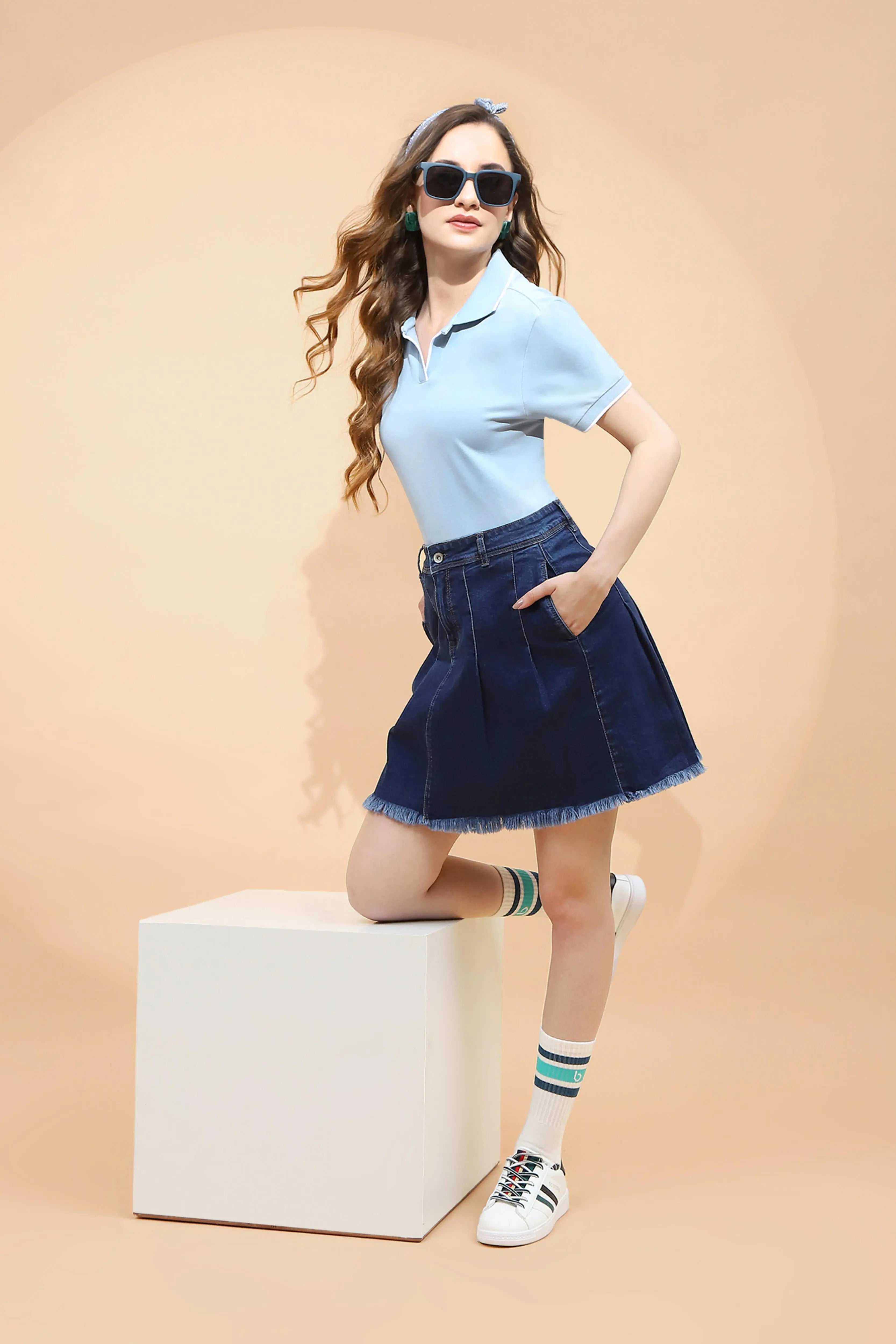 Sky Blue Cotton Blend T-Shirt