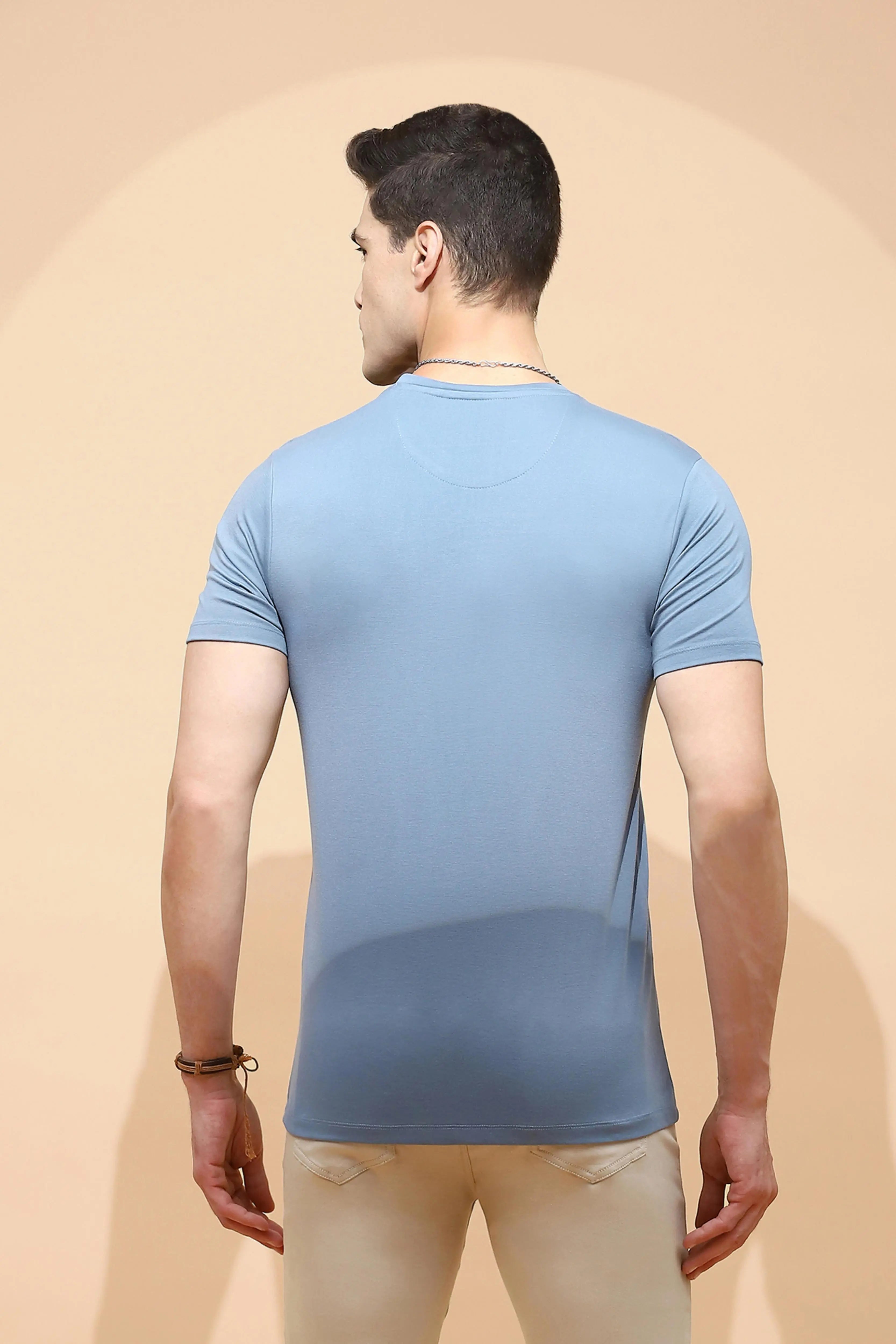 Teal Cotton Blend Regular Fit T-Shirt For Men - Global Republic