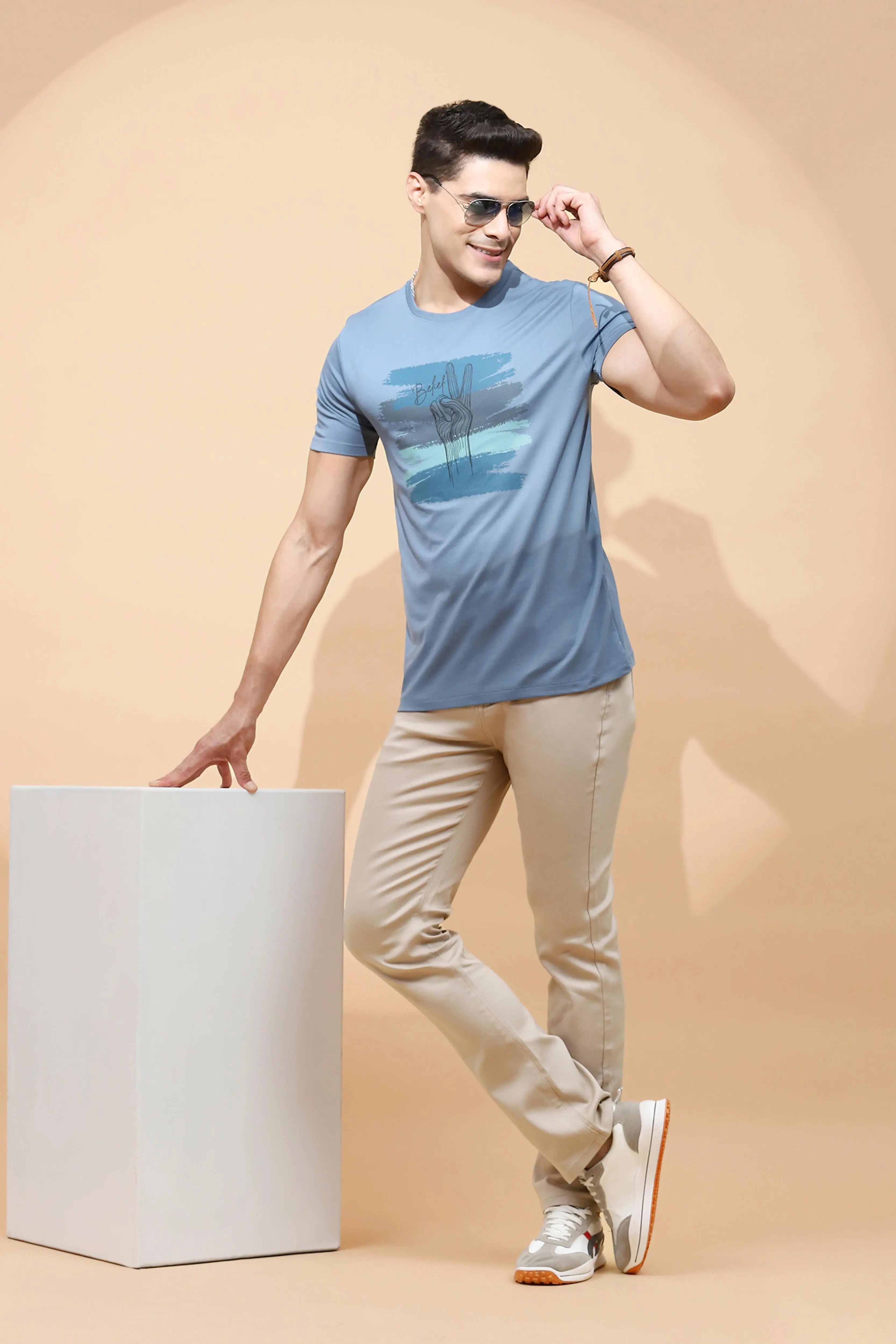 Teal Cotton Regular Fit T-Shirt - Global Republic