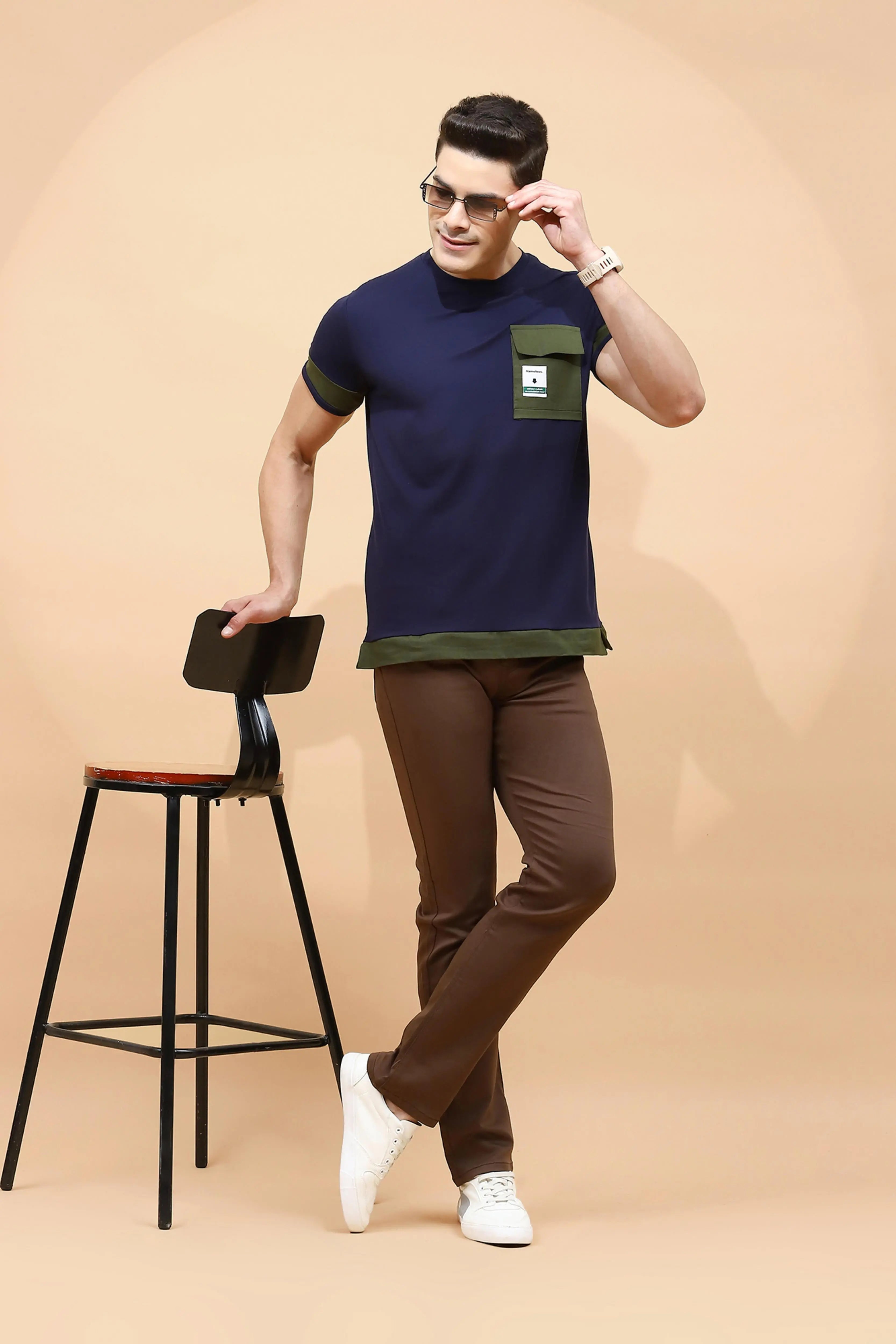 Navy Cotton Regular Fit T-Shirt - Global Republic