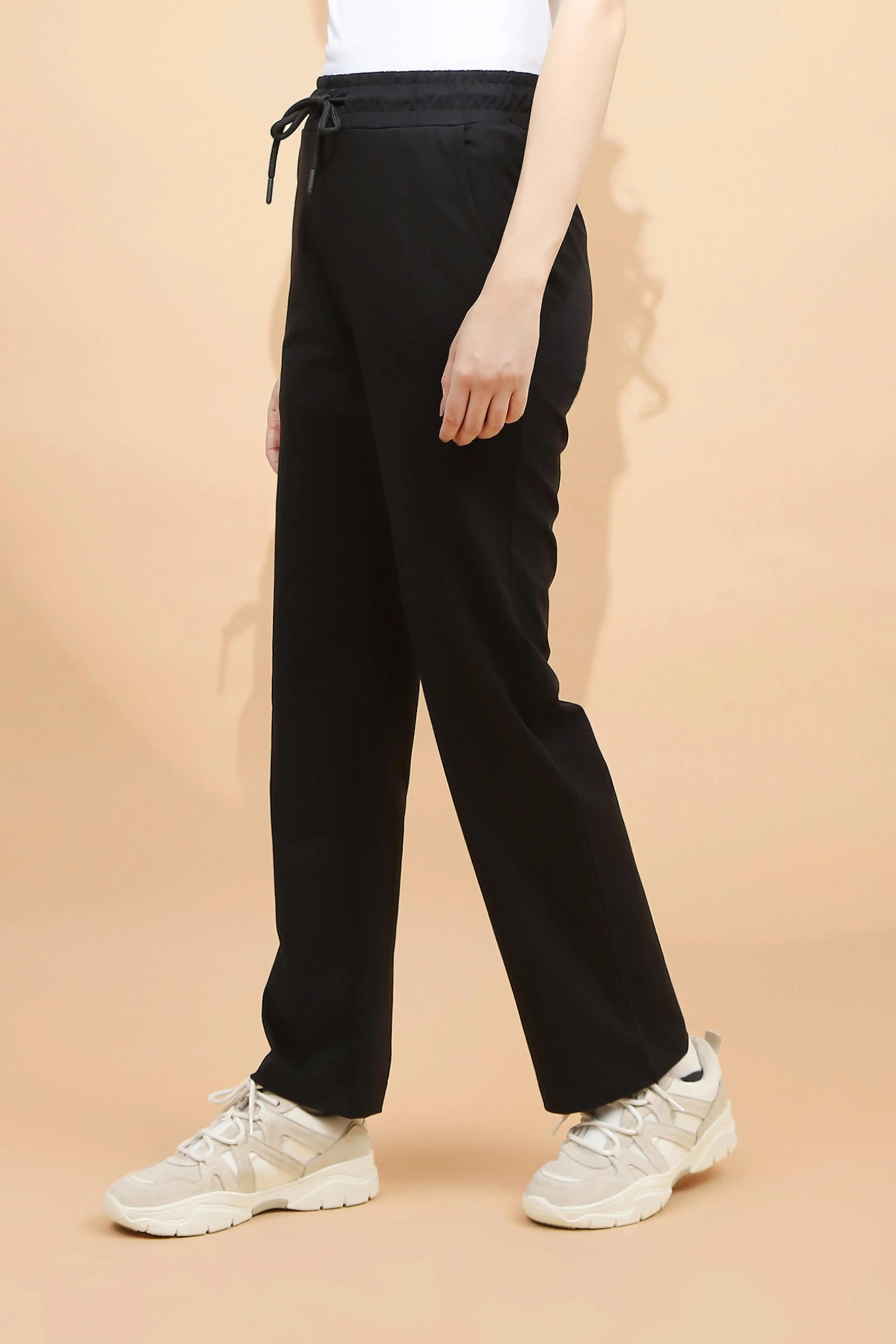 Black Cotton Blend Regular Fit Lower - Global Republic