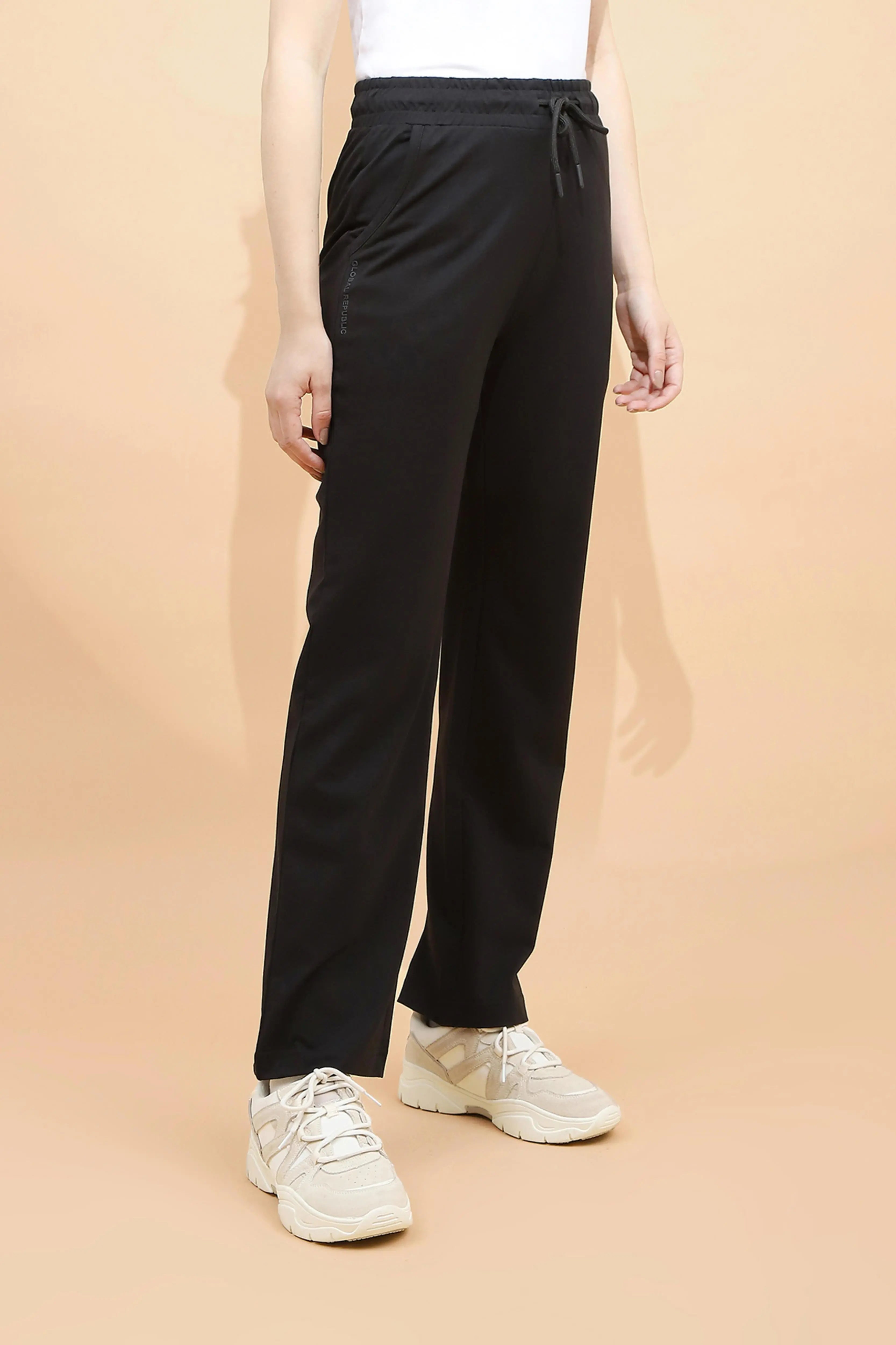 Black Cotton Blend Regular Fit Lower - Global Republic