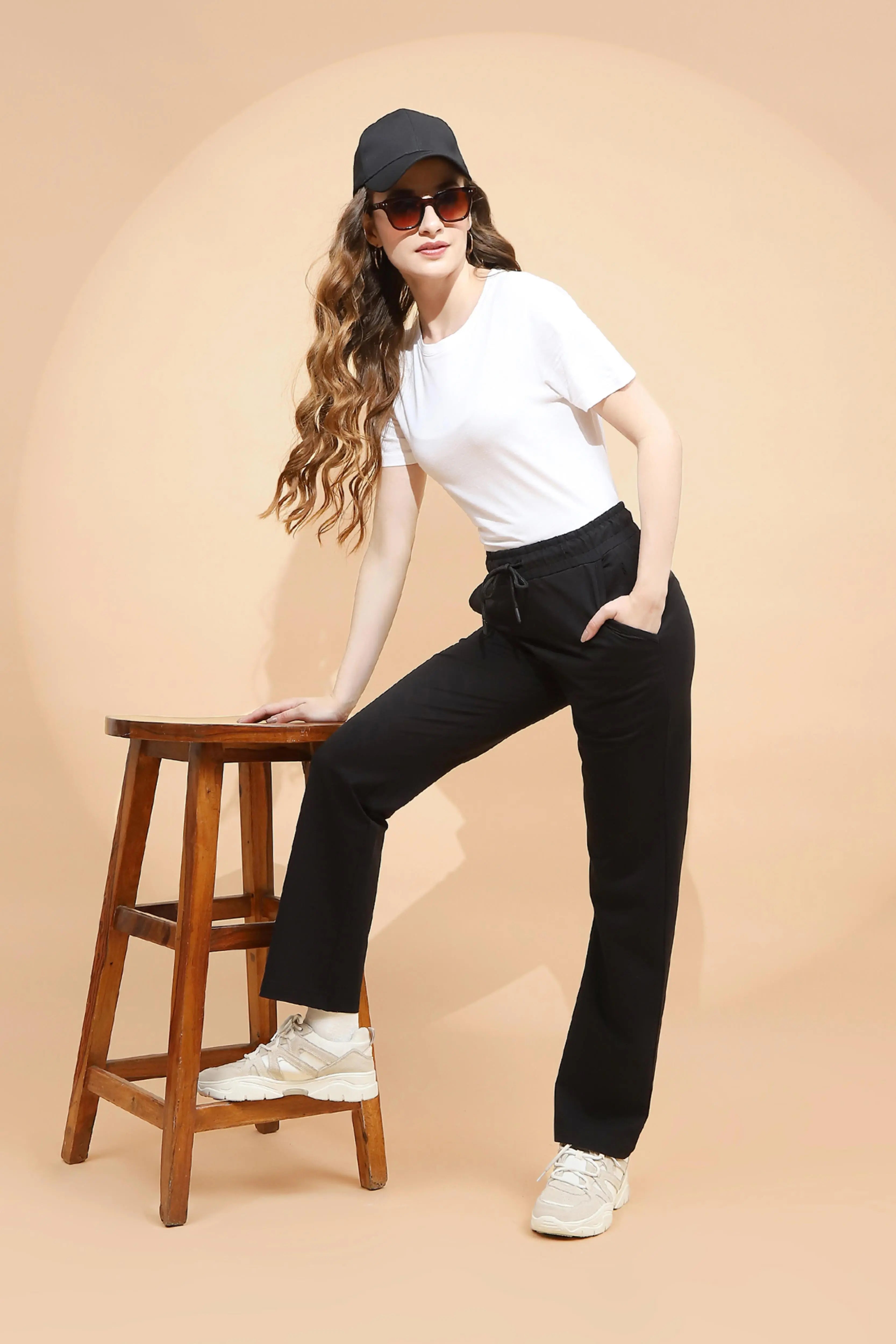 Black Cotton Blend Regular Fit Lower