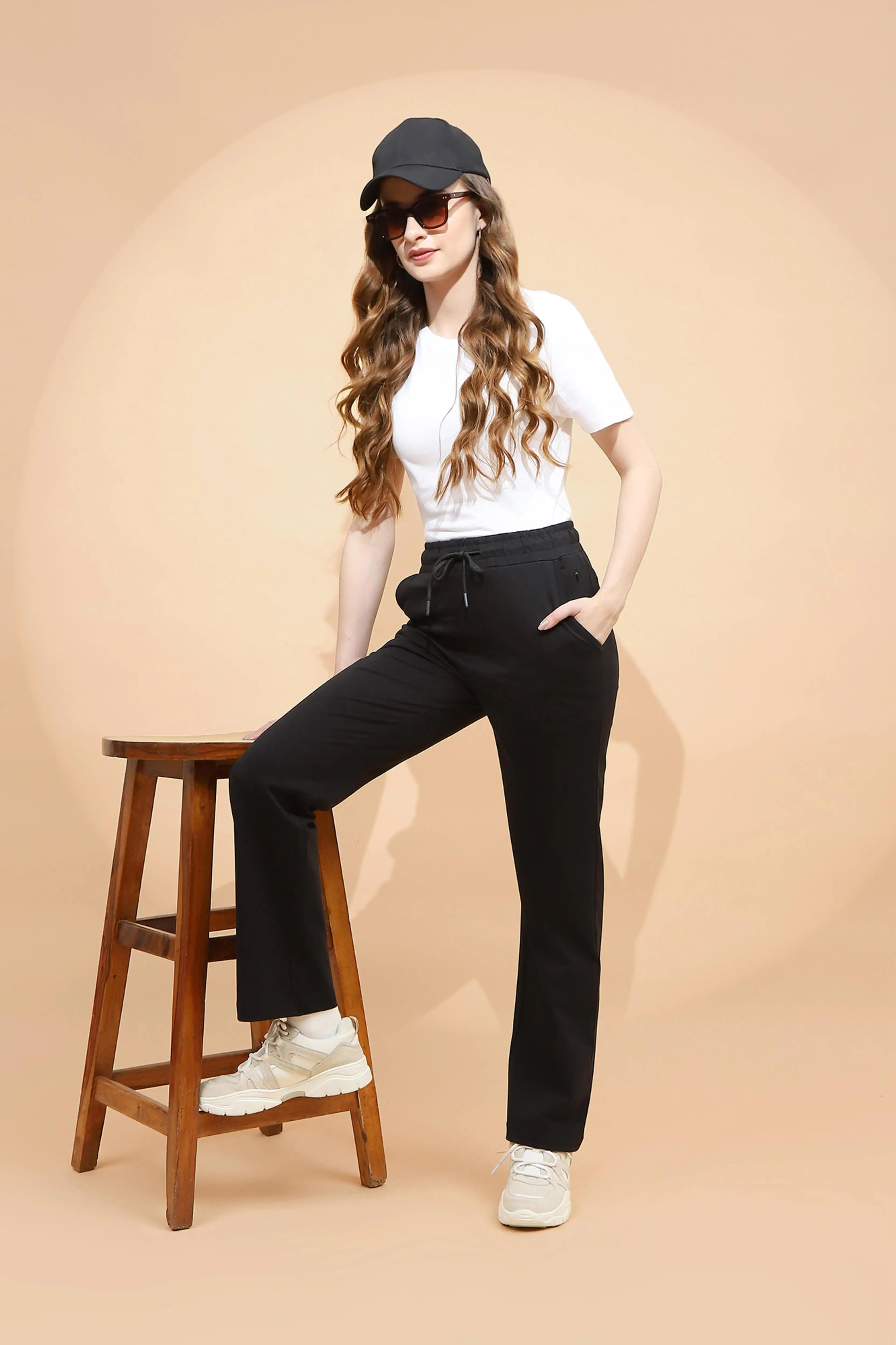 Black Cotton Blend Regular Fit Lower