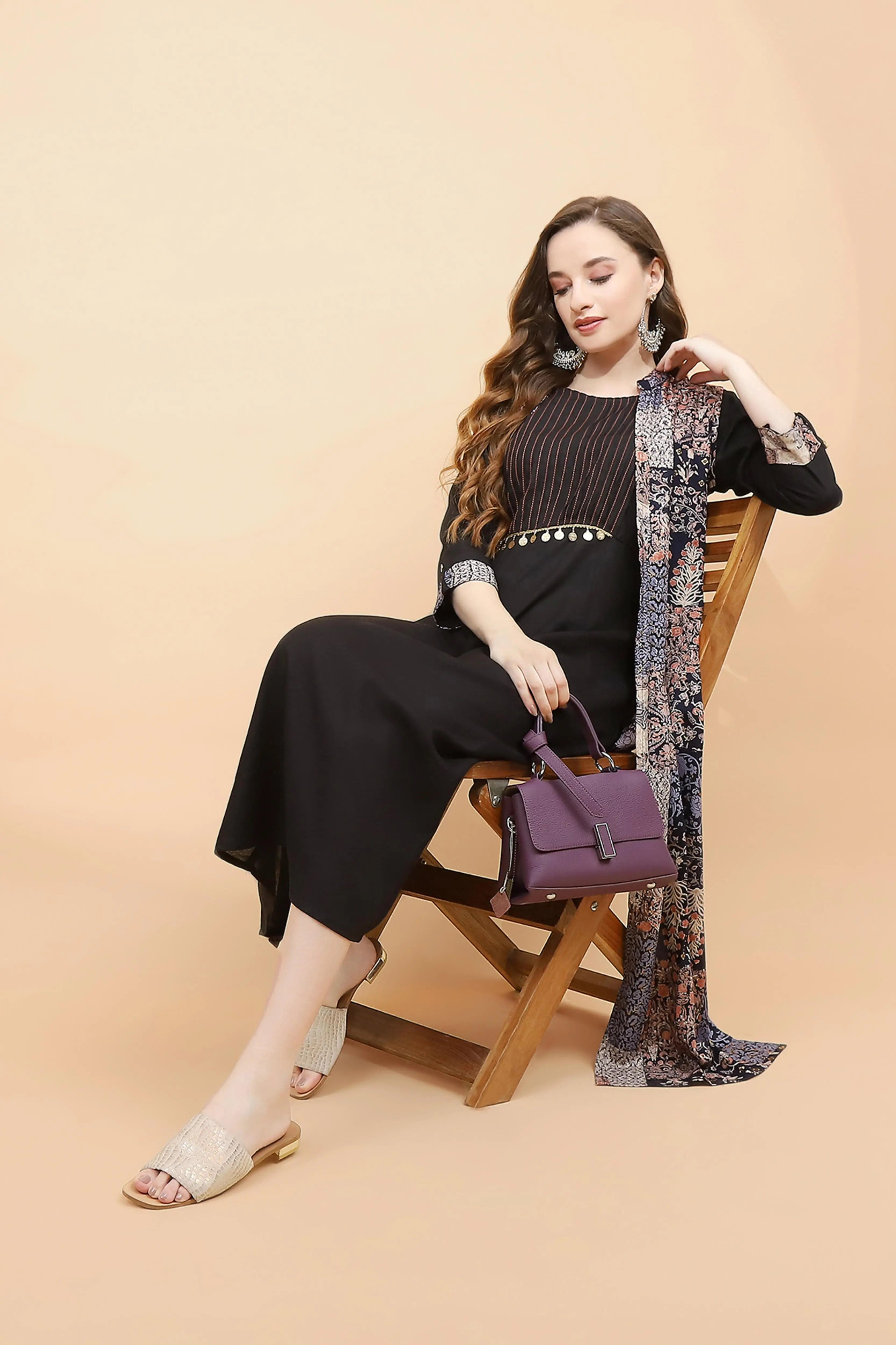 Black Rayon Loose Fit Dress - Global Republic