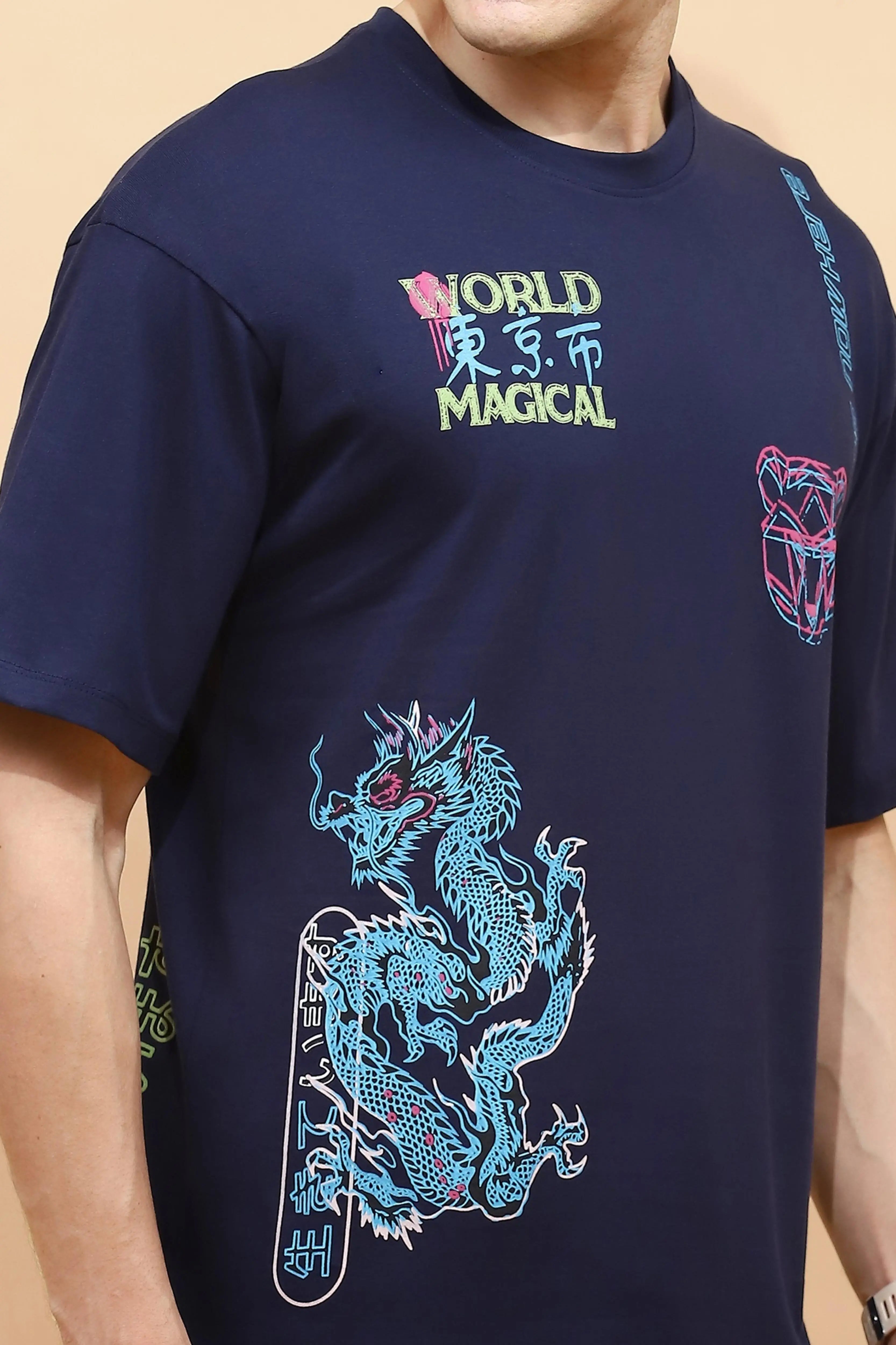 Navy Cotton Regular Fit T-Shirt For Men - Global Republic