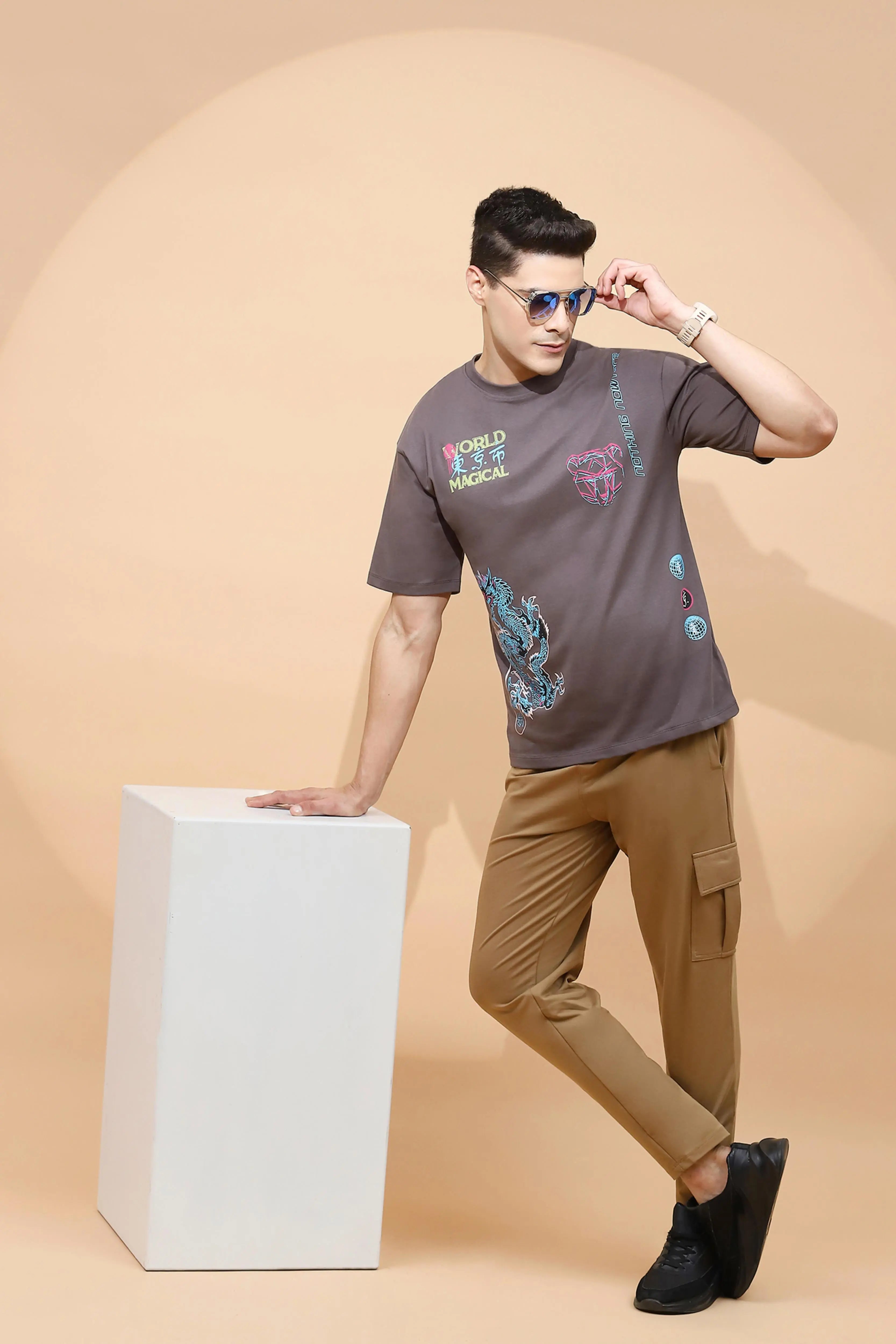 Grey Cotton Regular Fit T-Shirt For Men - Global Republic