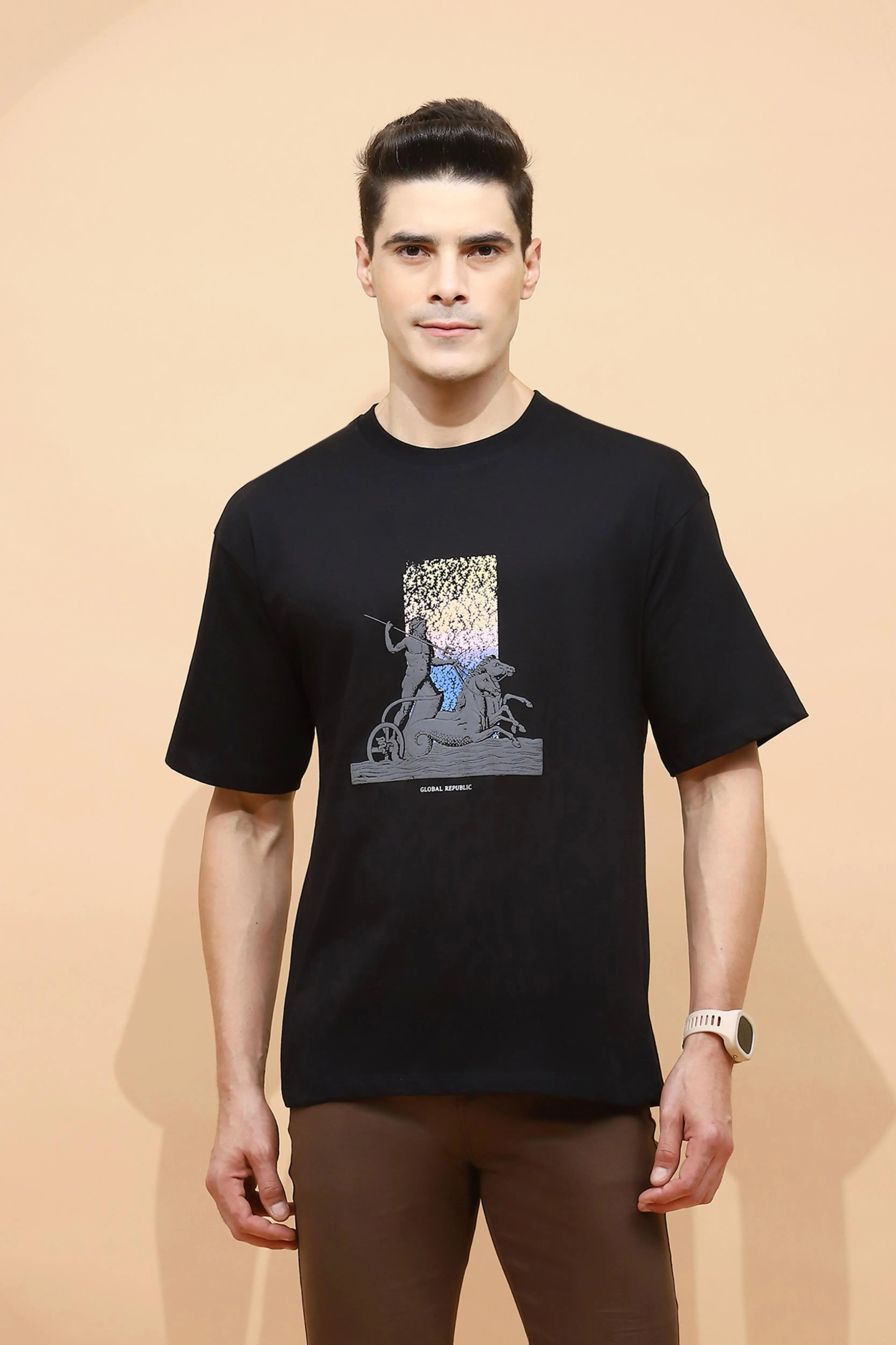 Black Viscose Regular Fit T-Shirt - Global Republic