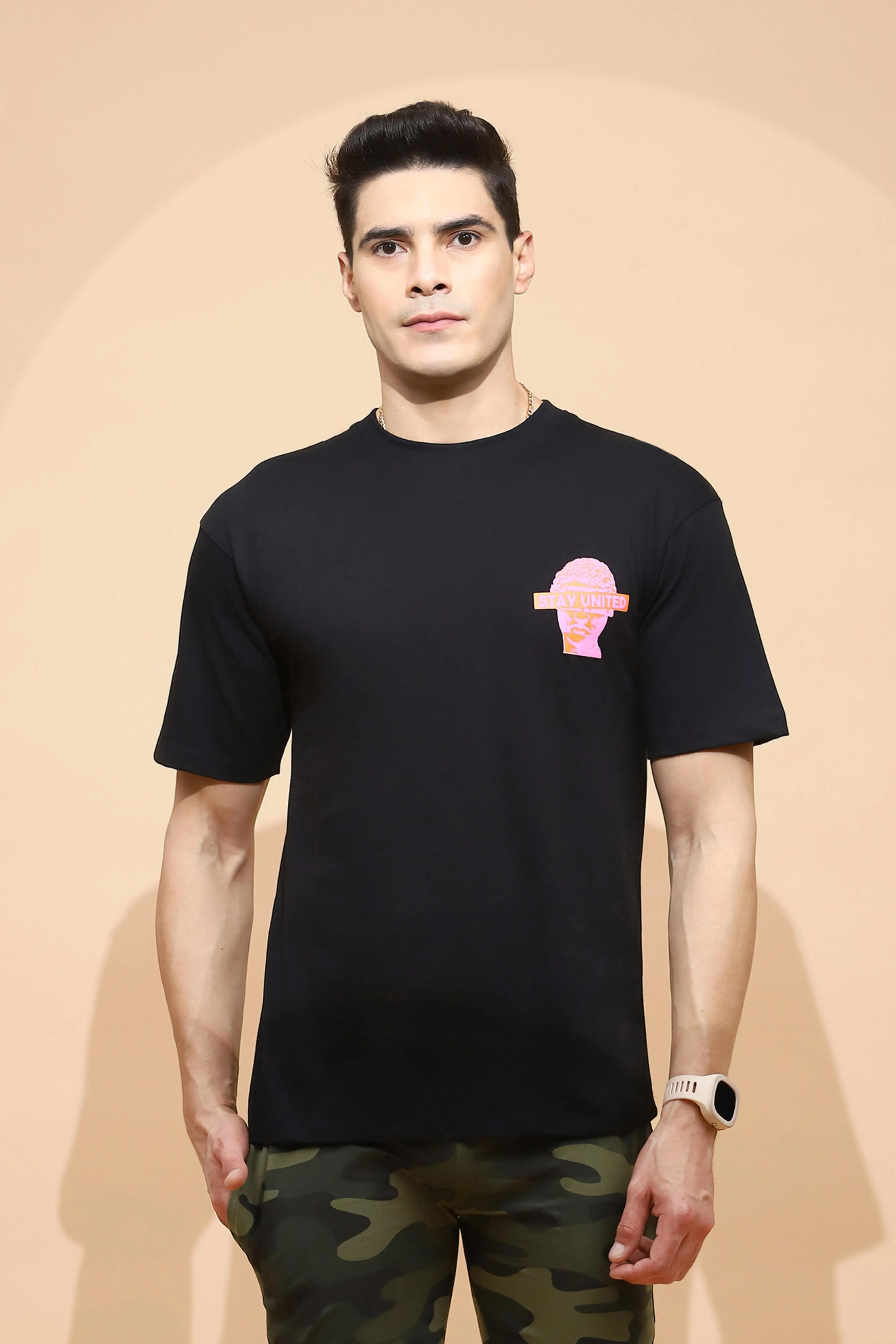 Black Back Print Cotton T-Shirt - Global Republic