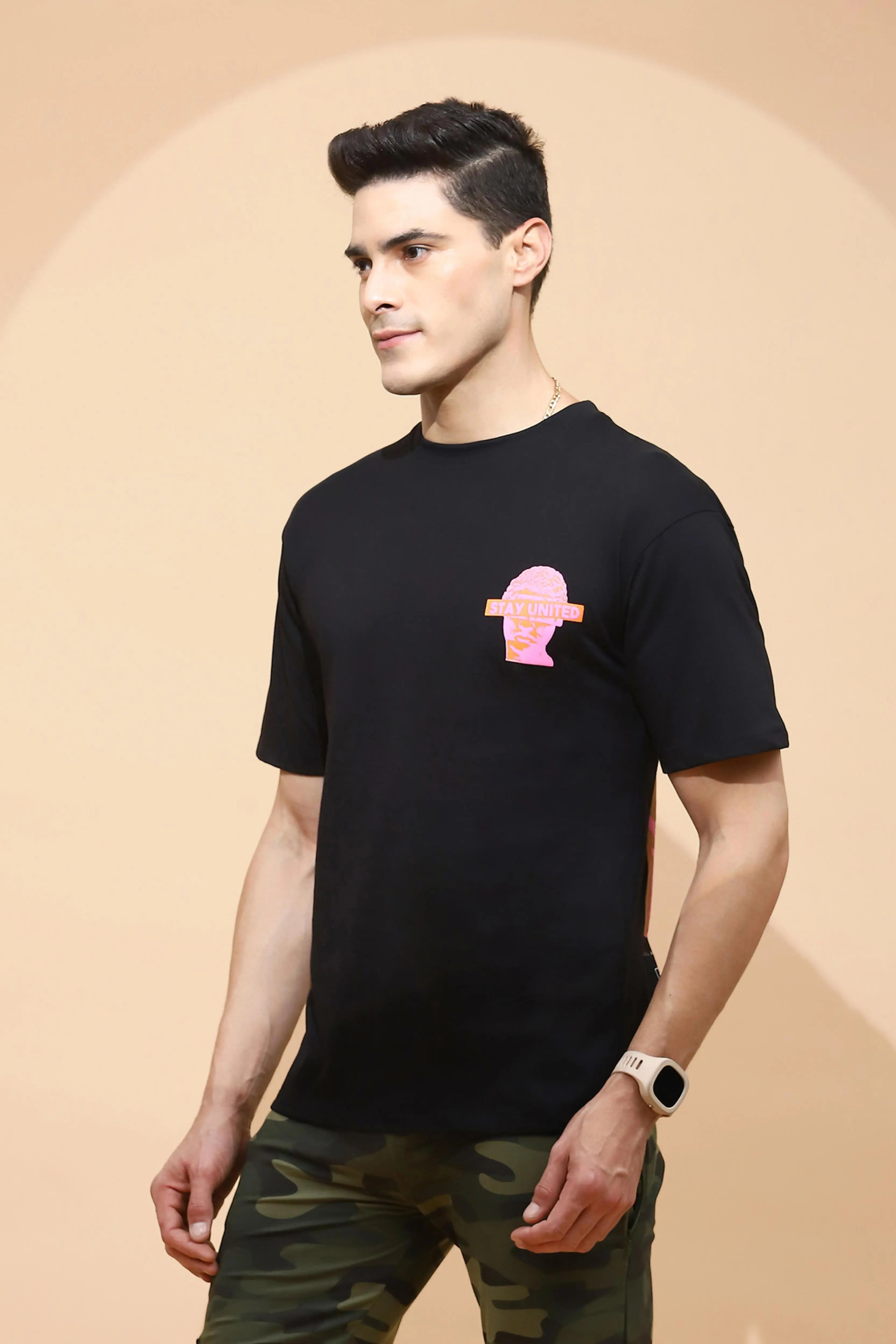 Black Back Print Cotton T-Shirt - Global Republic