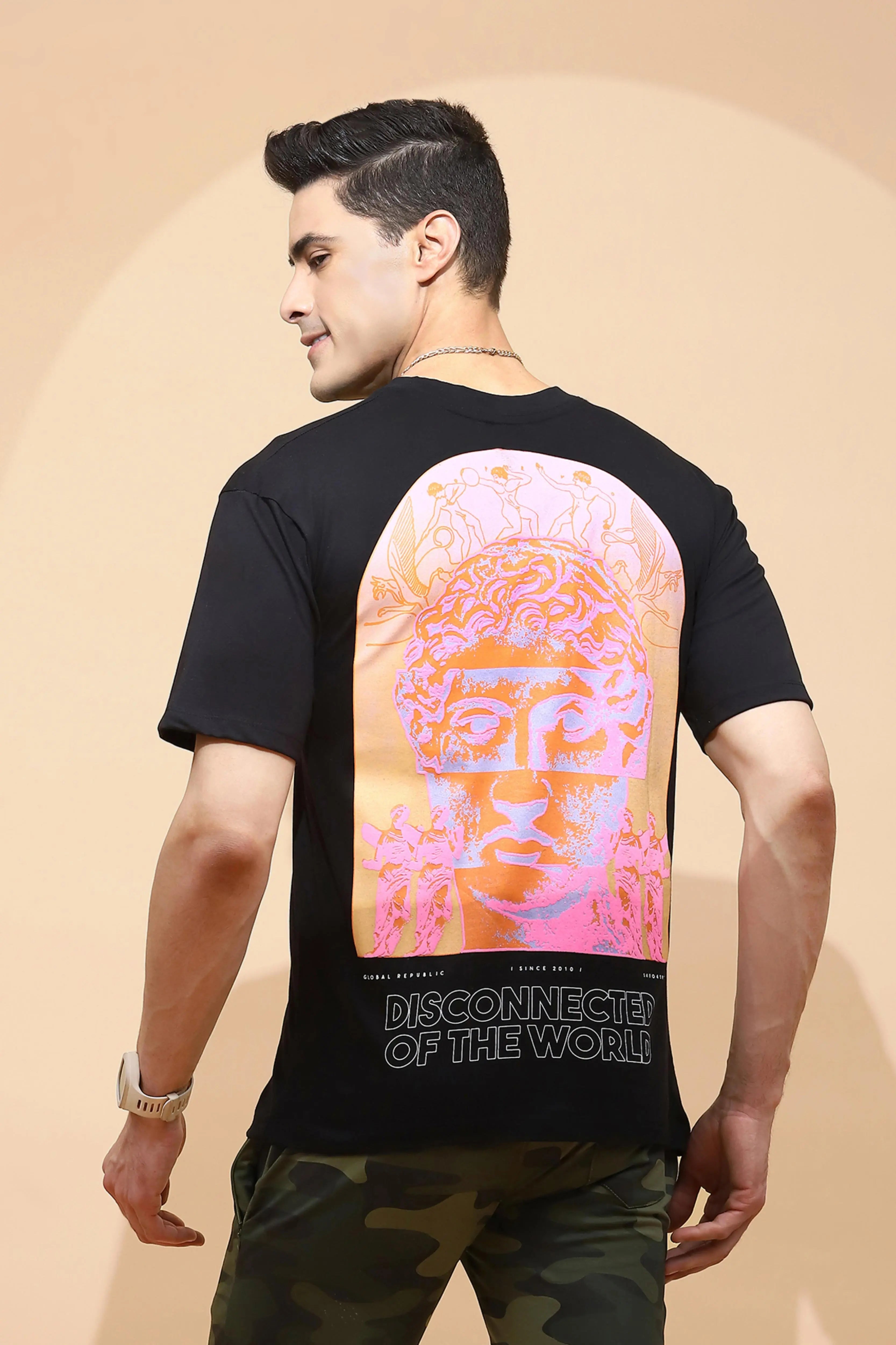 Black Back Print Cotton T-Shirt - Global Republic