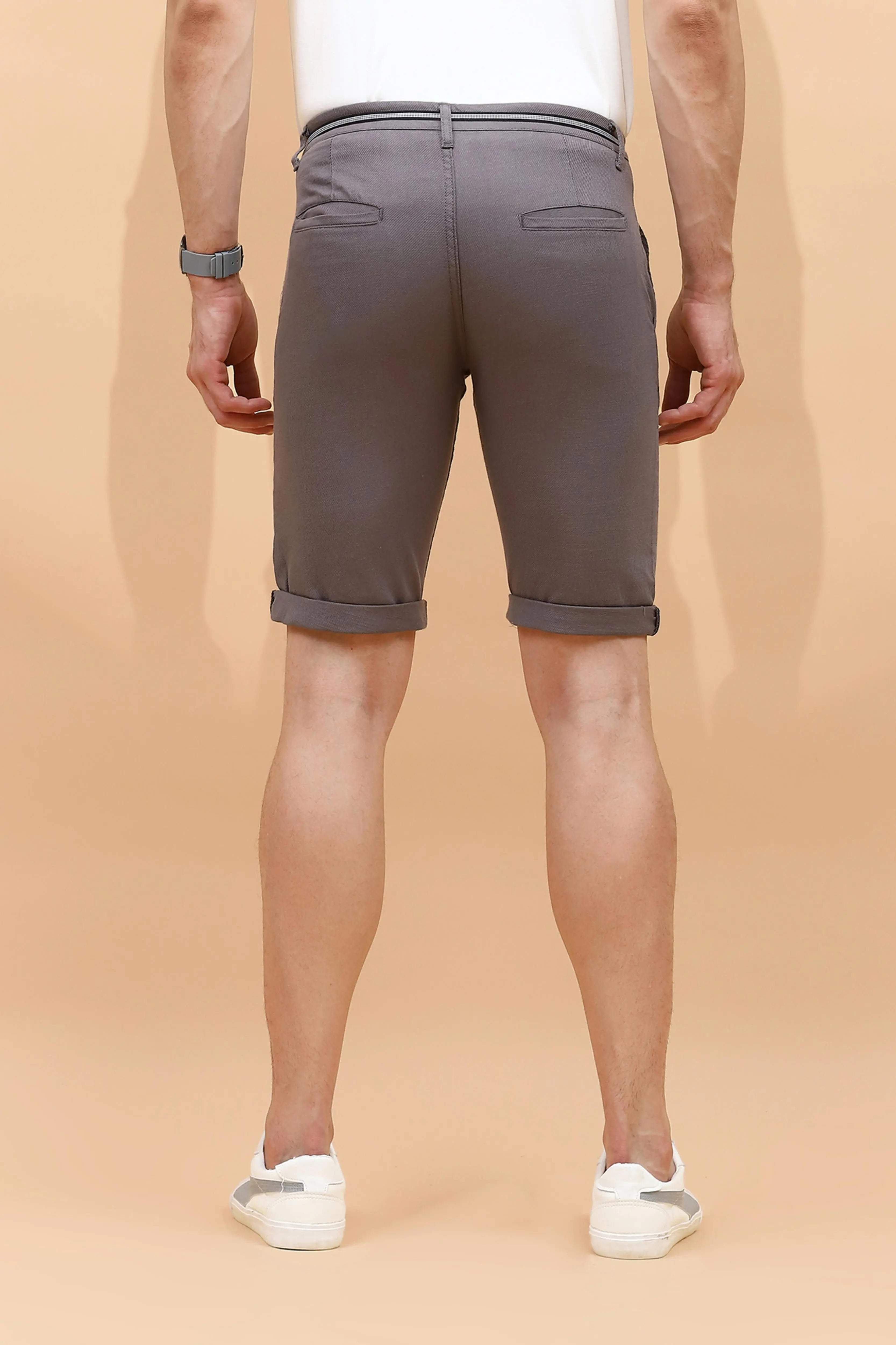 Grey Cotton Blend Regular Fit Shorts For Men - Global Republic