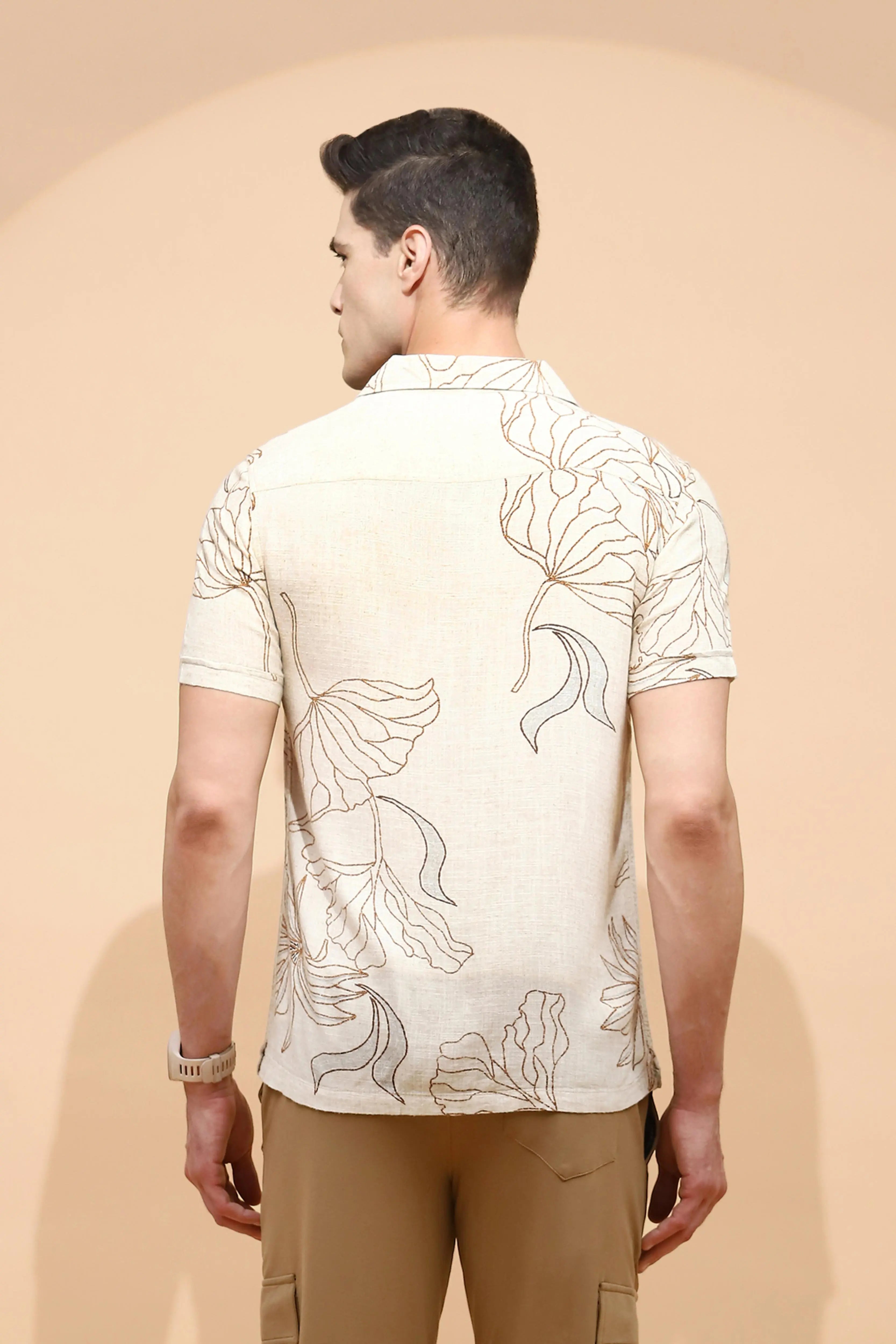 Natural Beige Cotton Regular Fit Shirt For Men - Global Republic