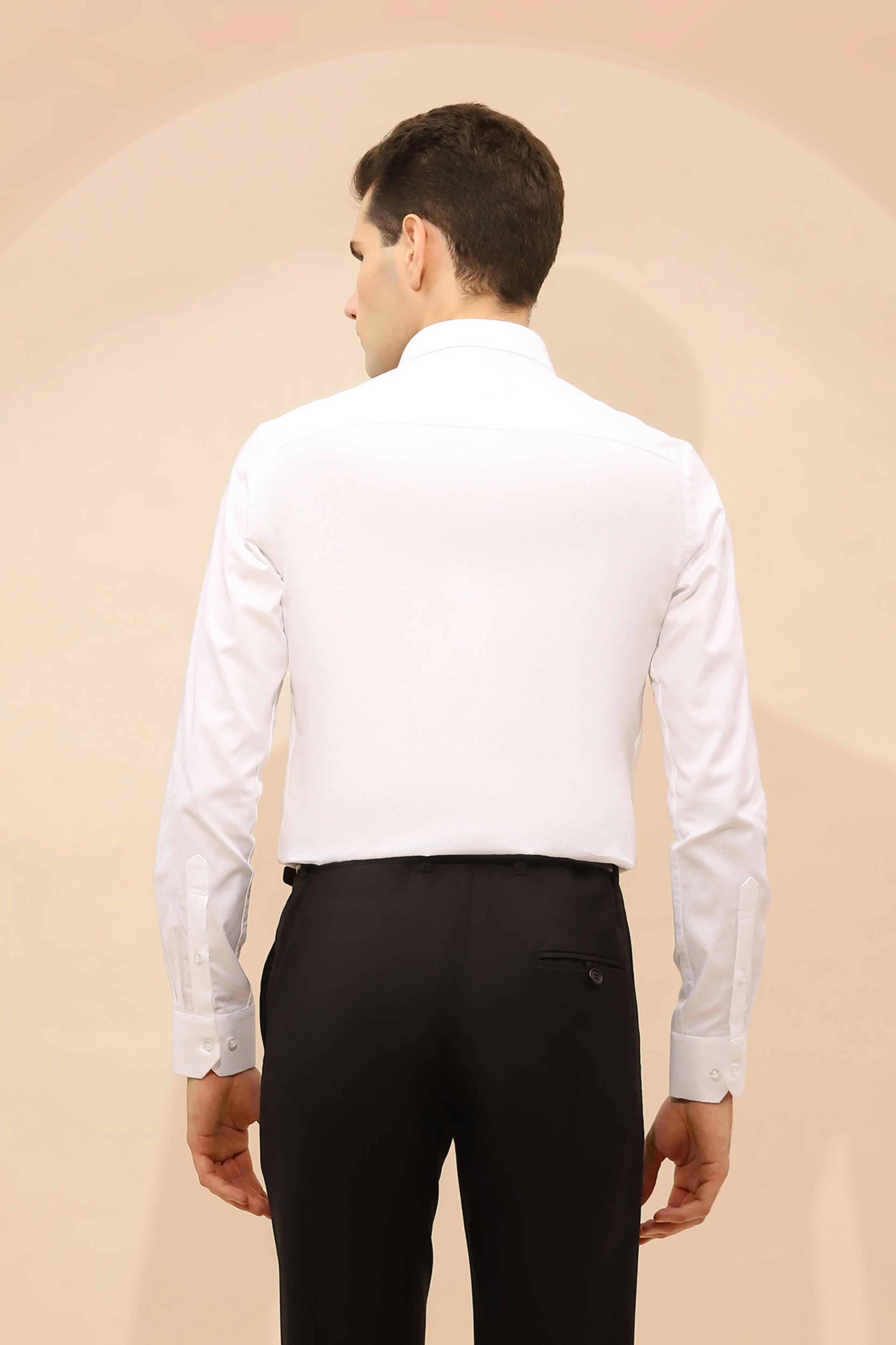 White Tailored Fit Cotton Blend Shirt - Global Republic