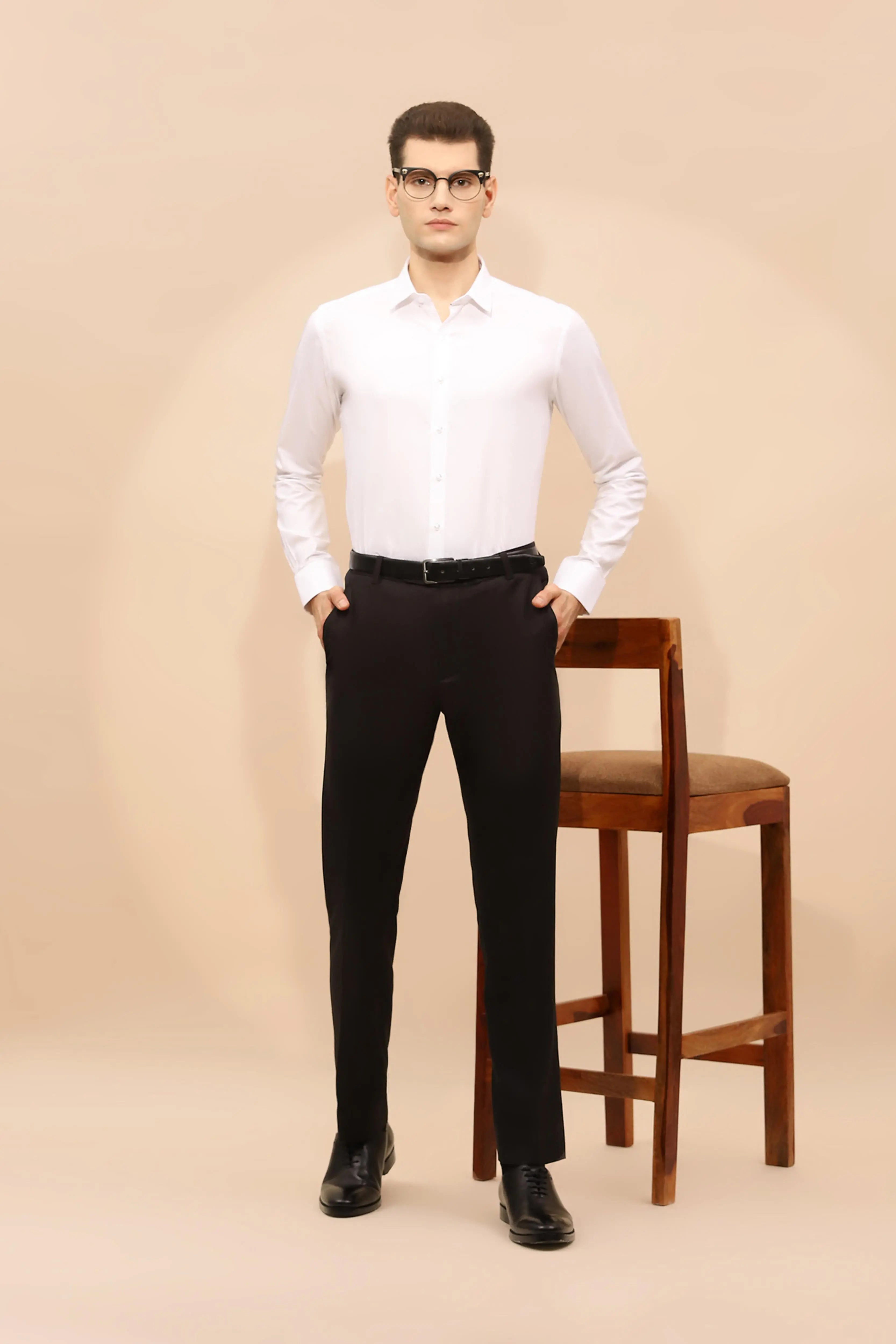 White Tailored Fit Cotton Blend Shirt - Global Republic