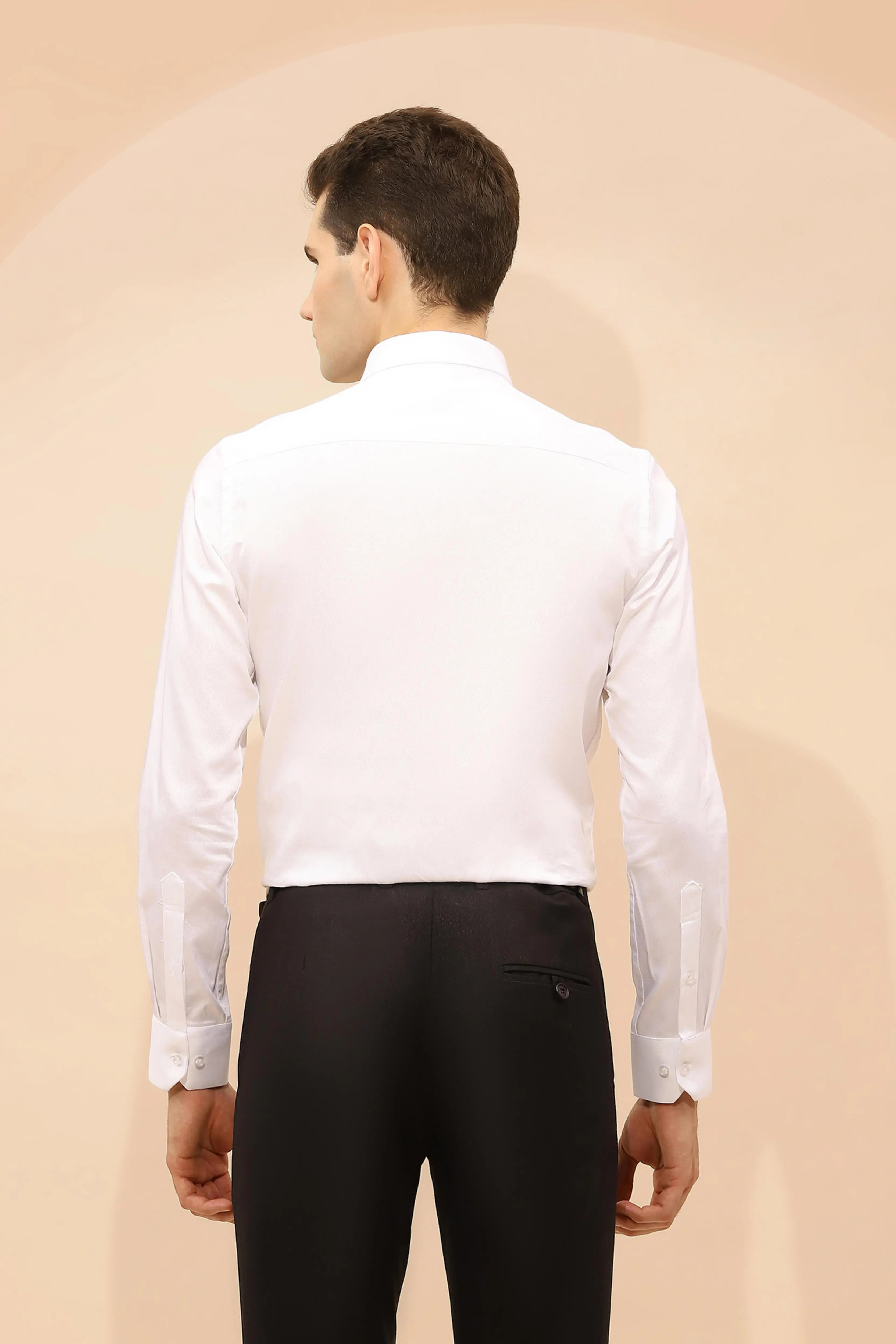 White Cotton Blend Tailored Fit Shirt - Global Republic