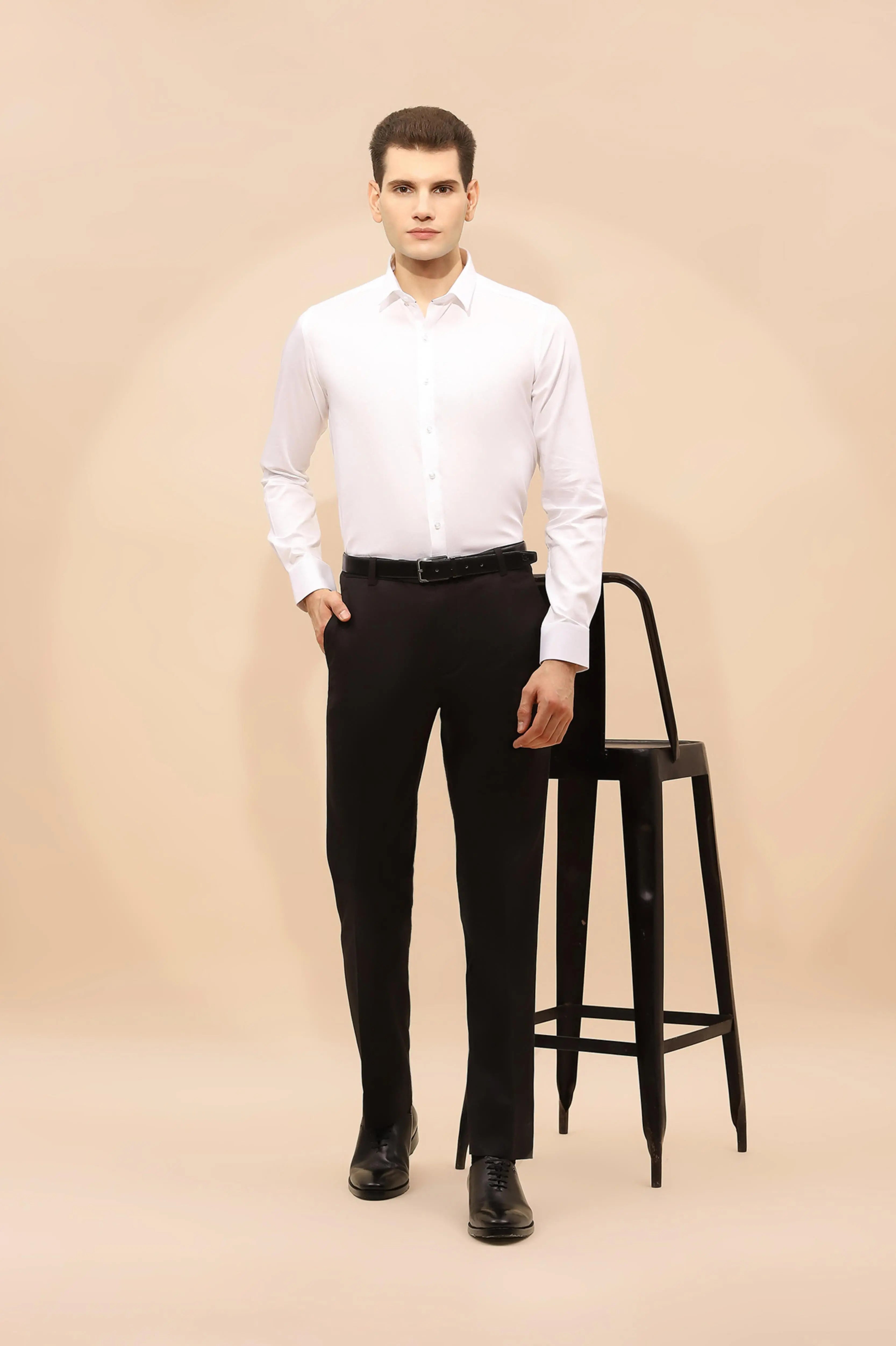White Cotton Blend Tailored Fit Shirt - Global Republic
