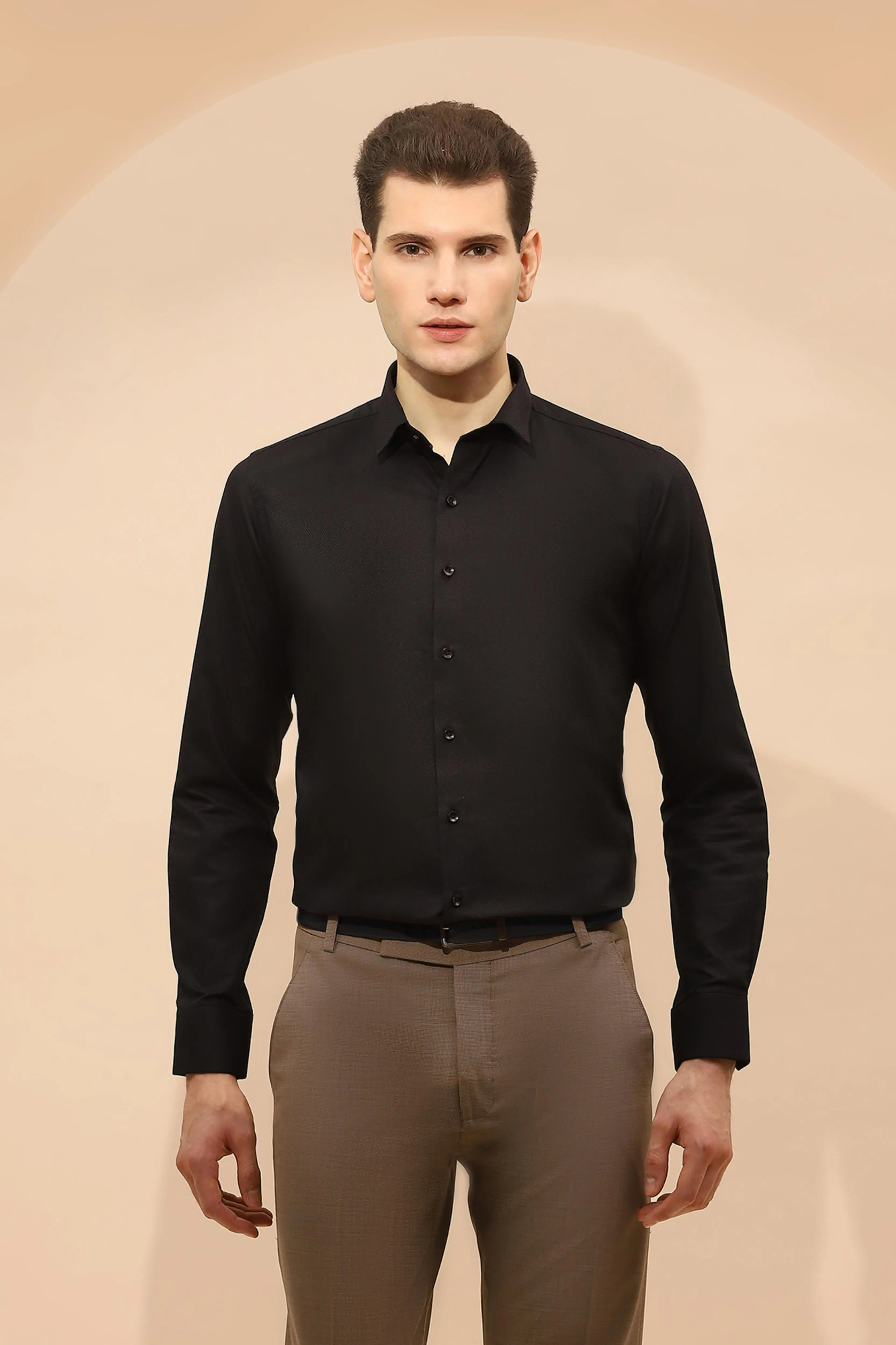 Black Tailored Fit Cotton Blend Shirt - Global Republic