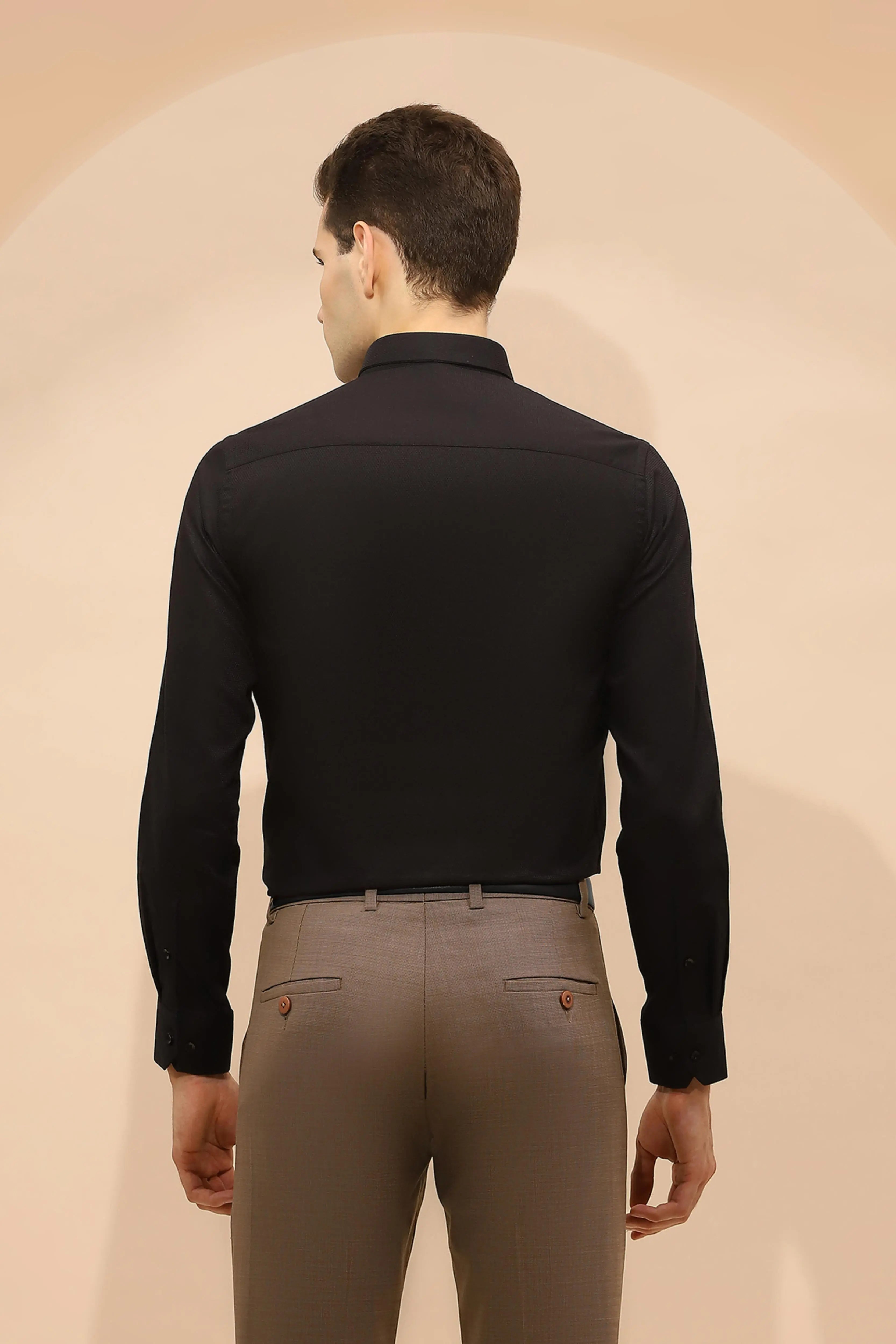 Black Tailored Fit Cotton Blend Shirt - Global Republic