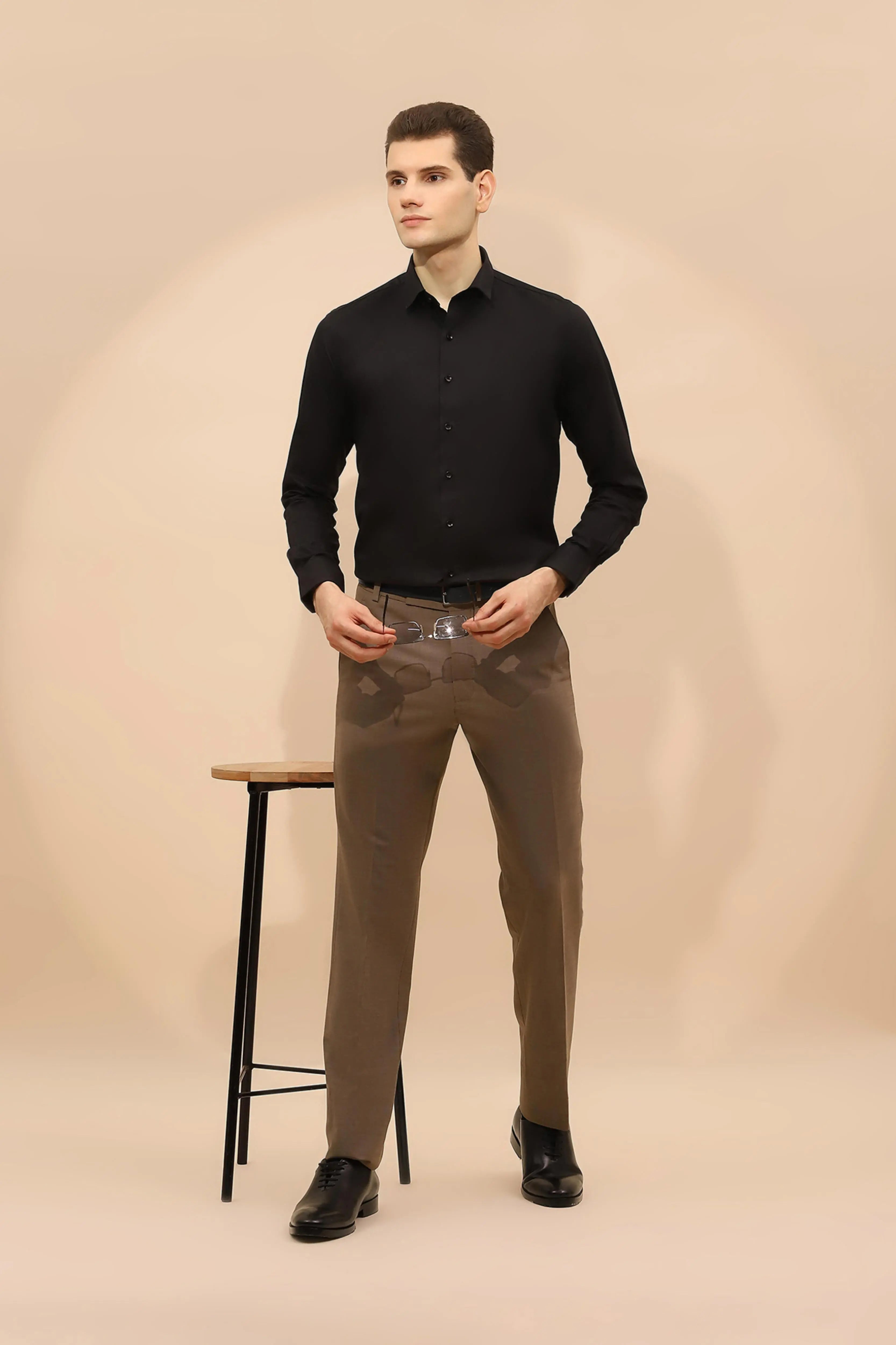 Black Tailored Fit Cotton Blend Shirt - Global Republic