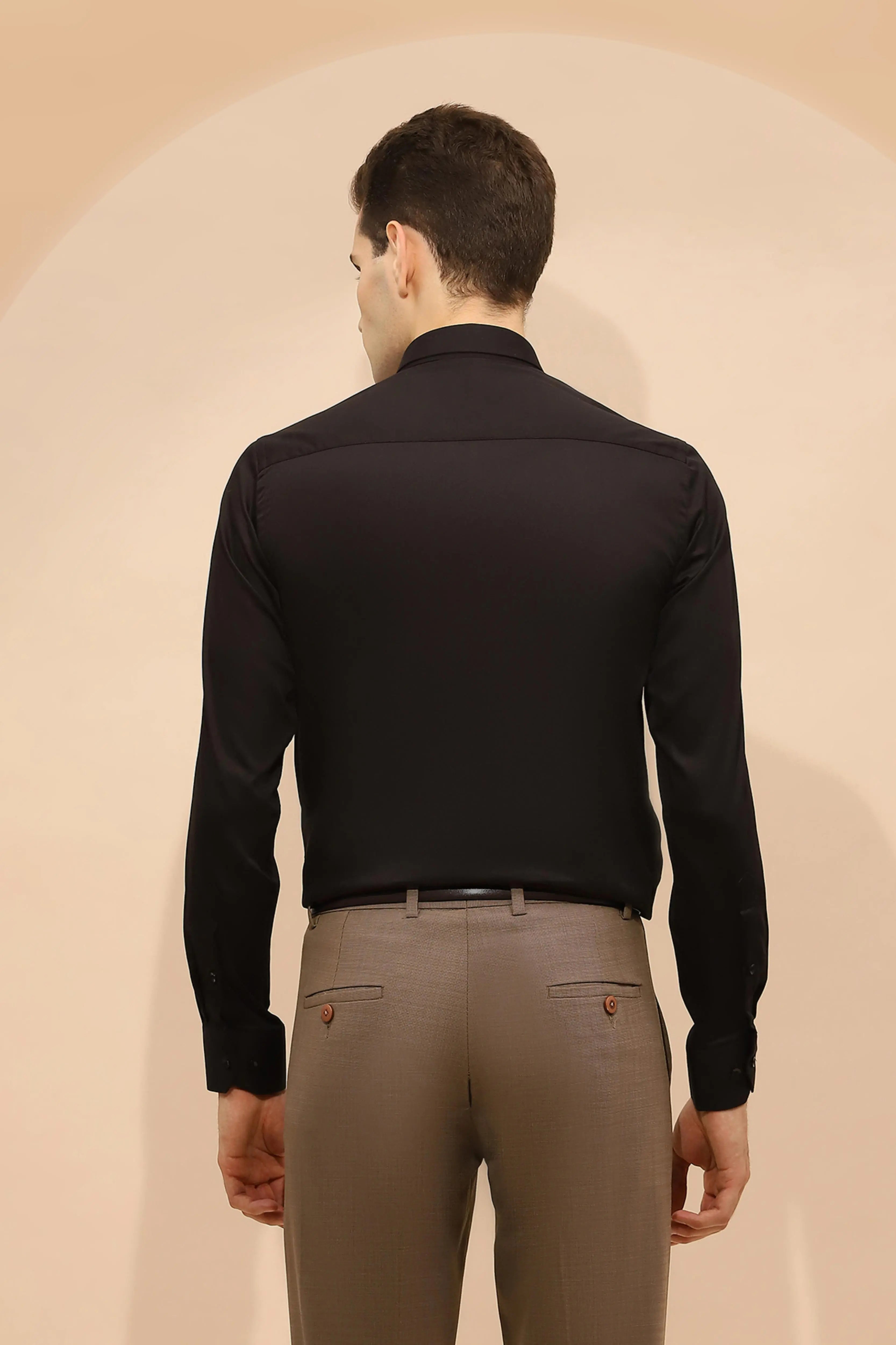 Black Cotton Blend Tailored Fit Shirt - Global Republic