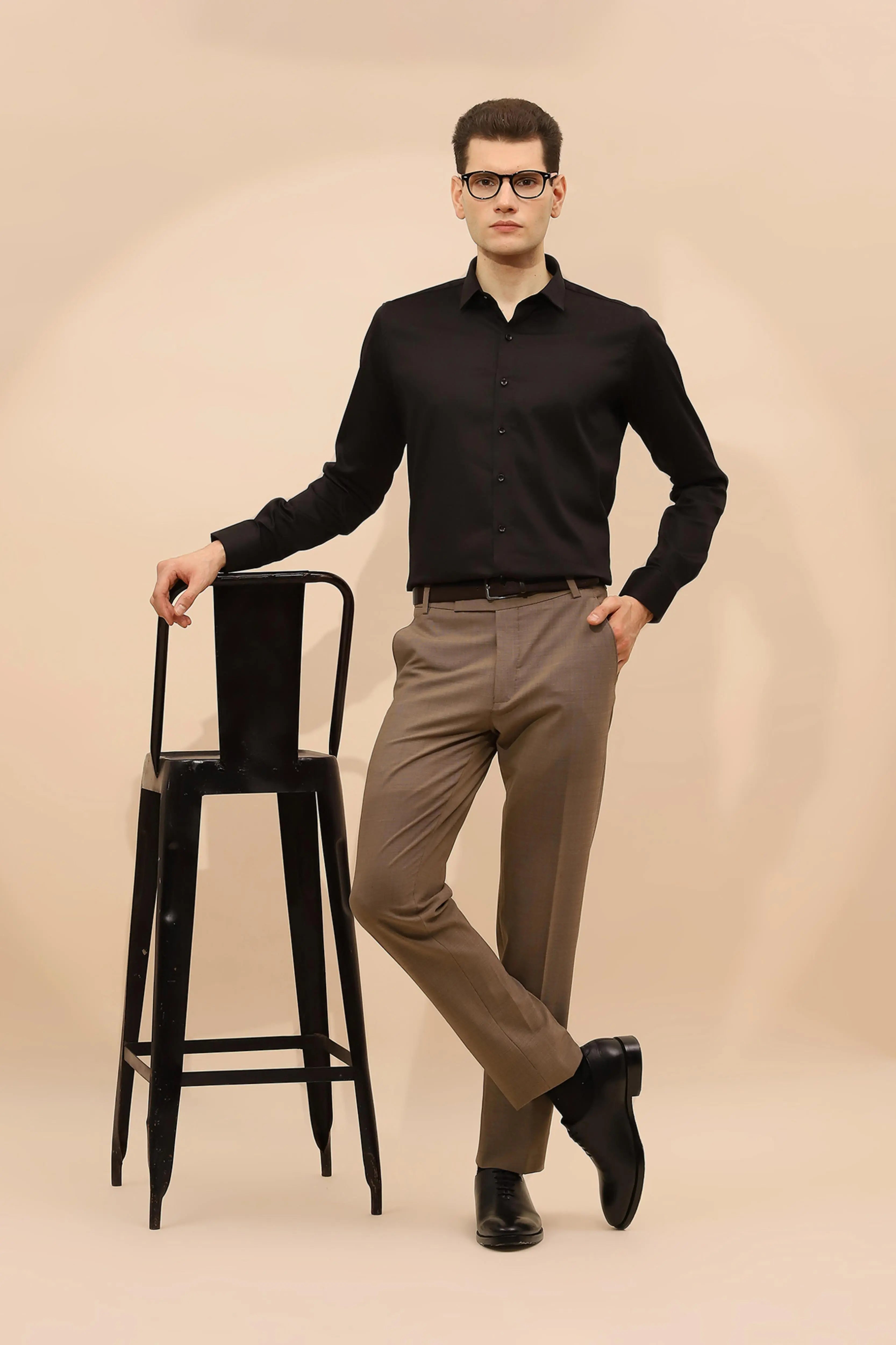 Black Cotton Blend Tailored Fit Shirt - Global Republic