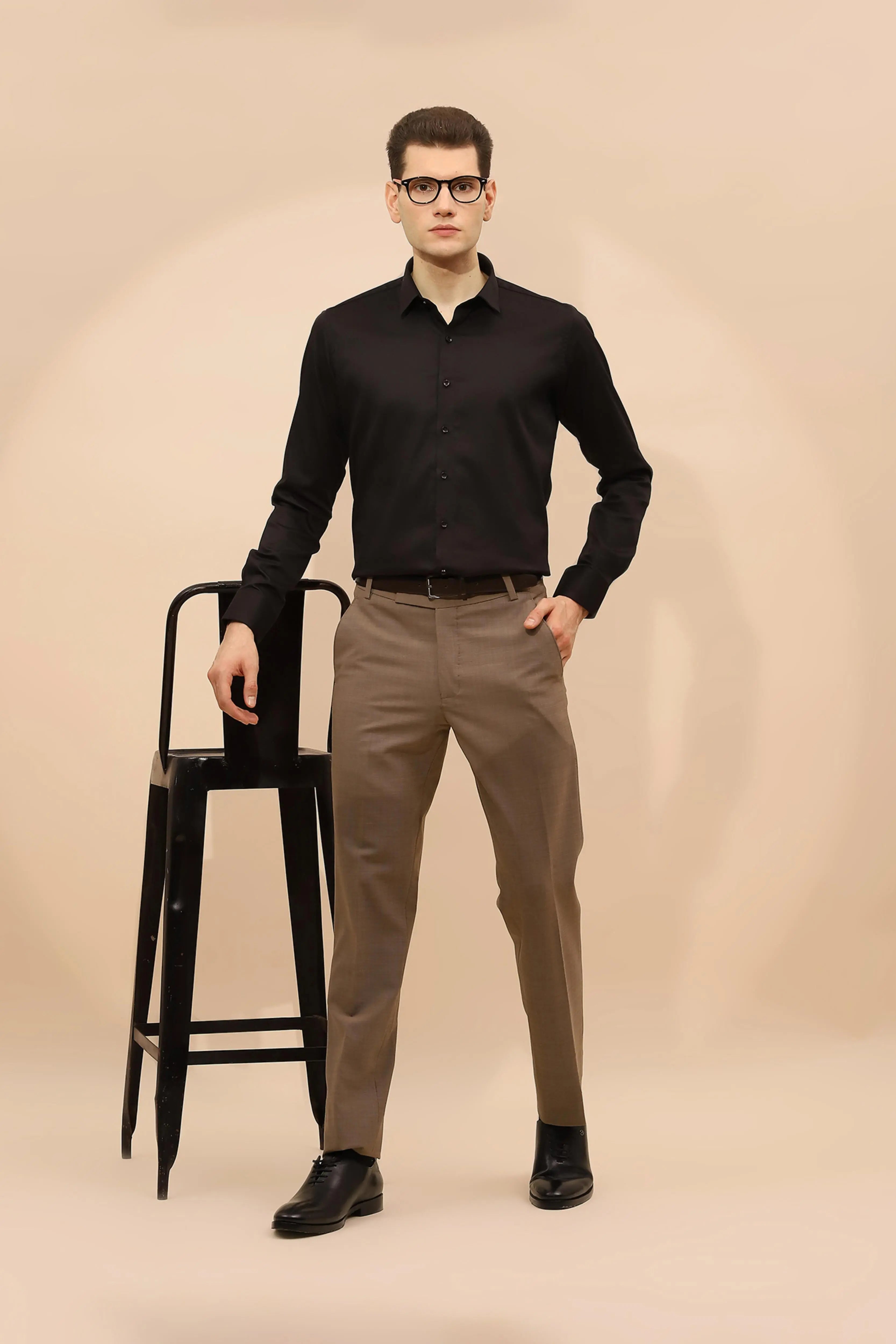 Black Cotton Blend Tailored Fit Shirt - Global Republic