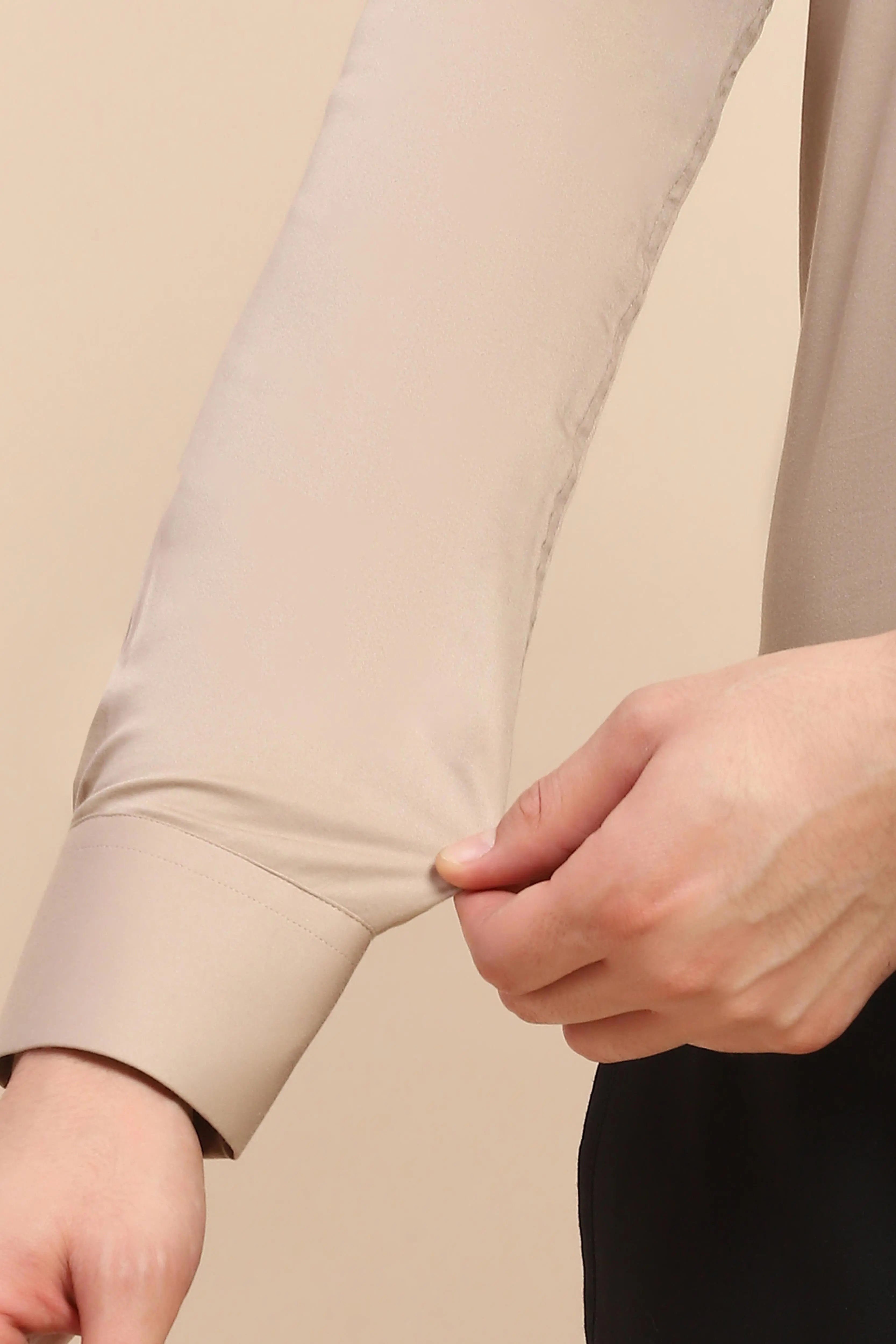 Beige Cotton Blend Solid Formal Shirt - Global Republic