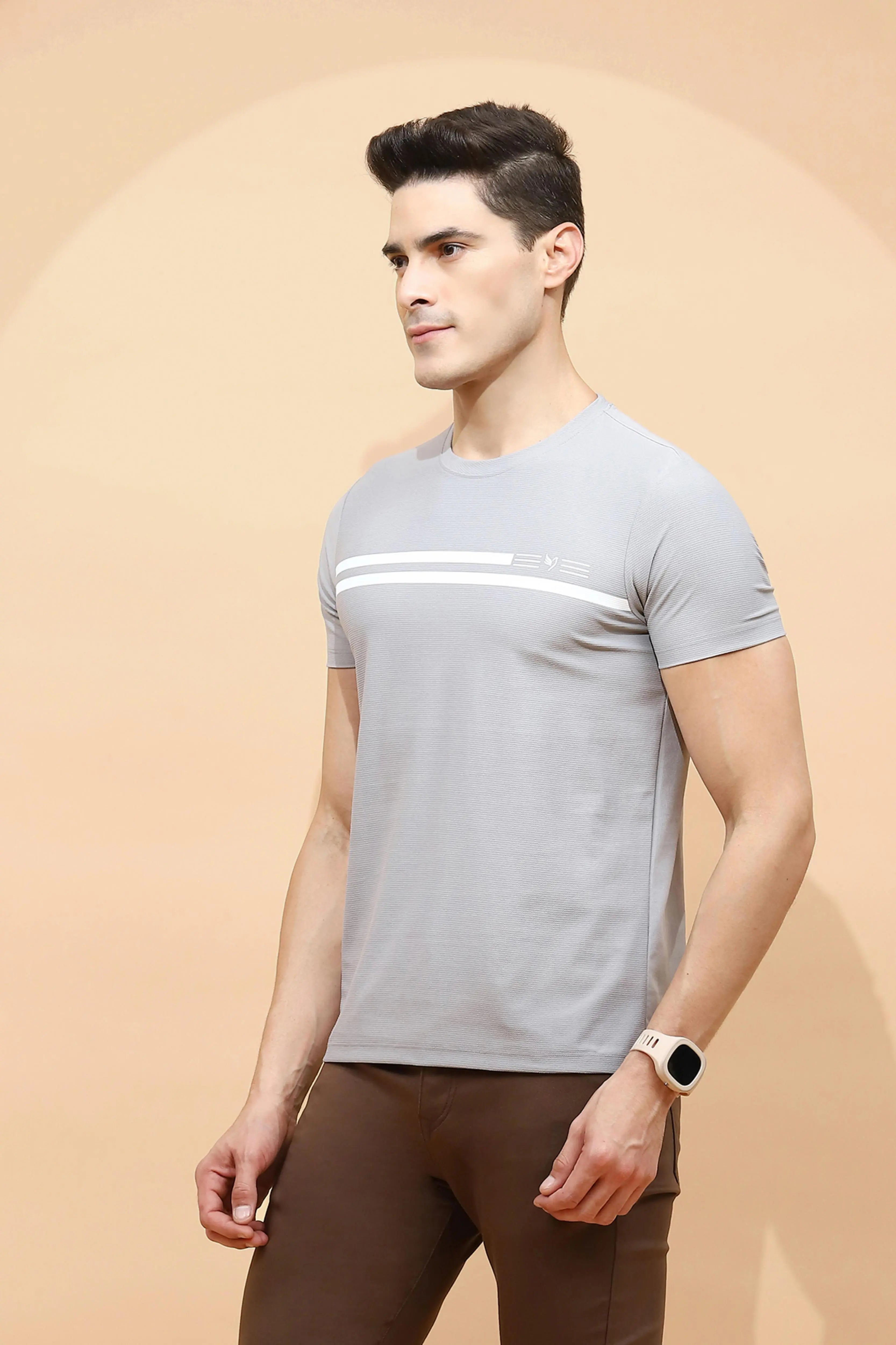 Grey Cotton Blend Regular Fit T-Shirt For Men - Global Republic