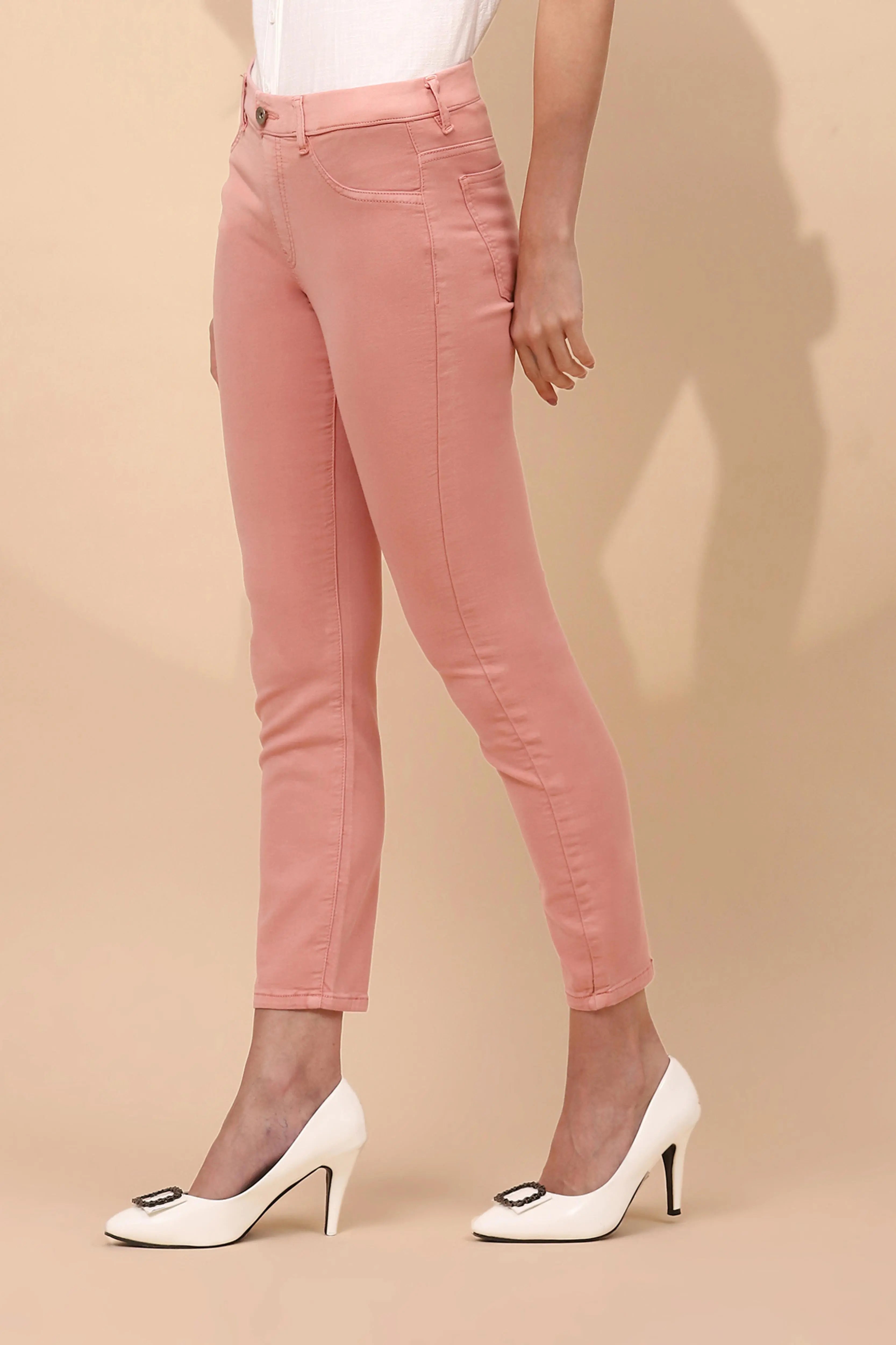 Pink Cotton Blend Slim Fit Jegging - Global Republic