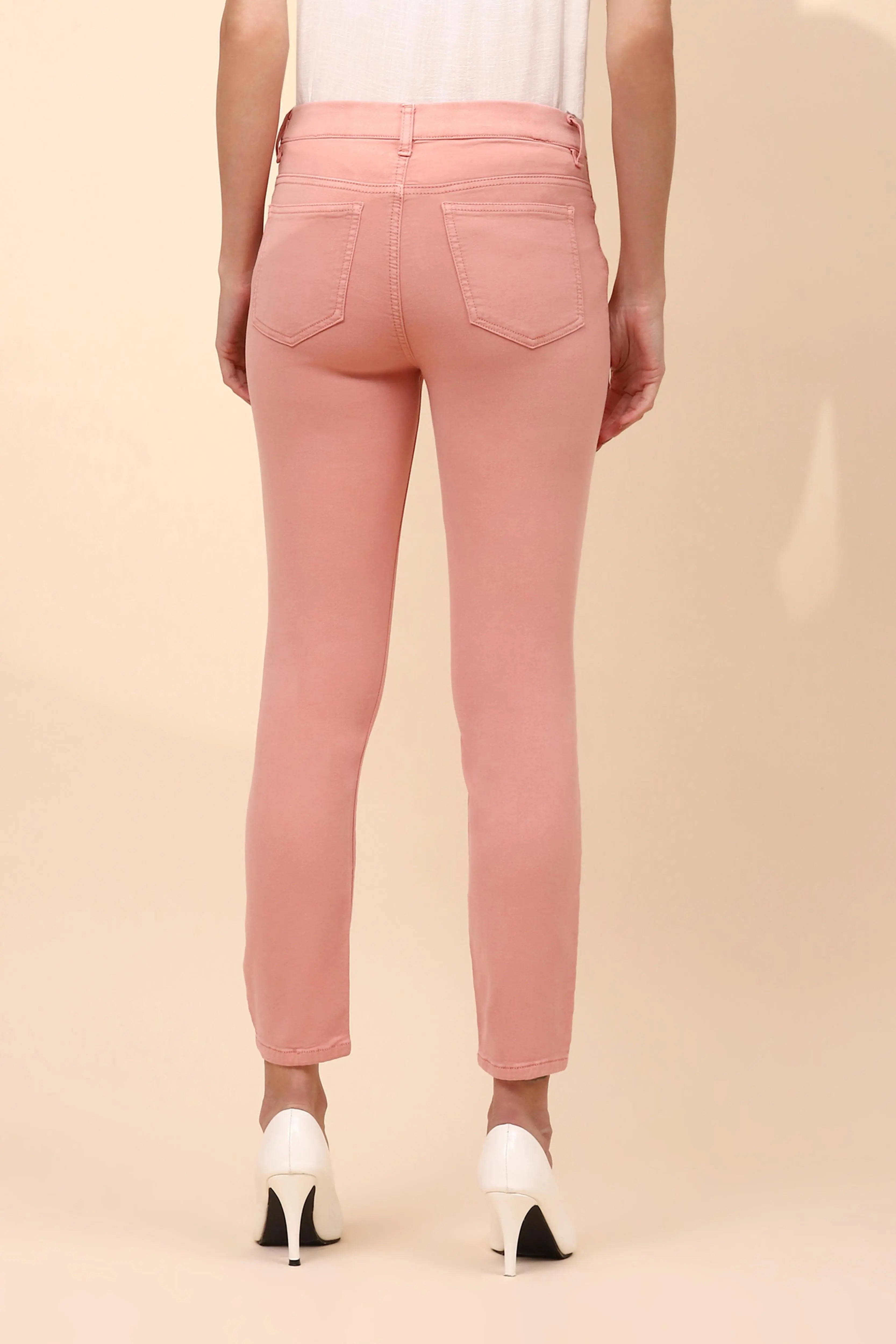 Pink Cotton Blend Slim Fit Jegging - Global Republic