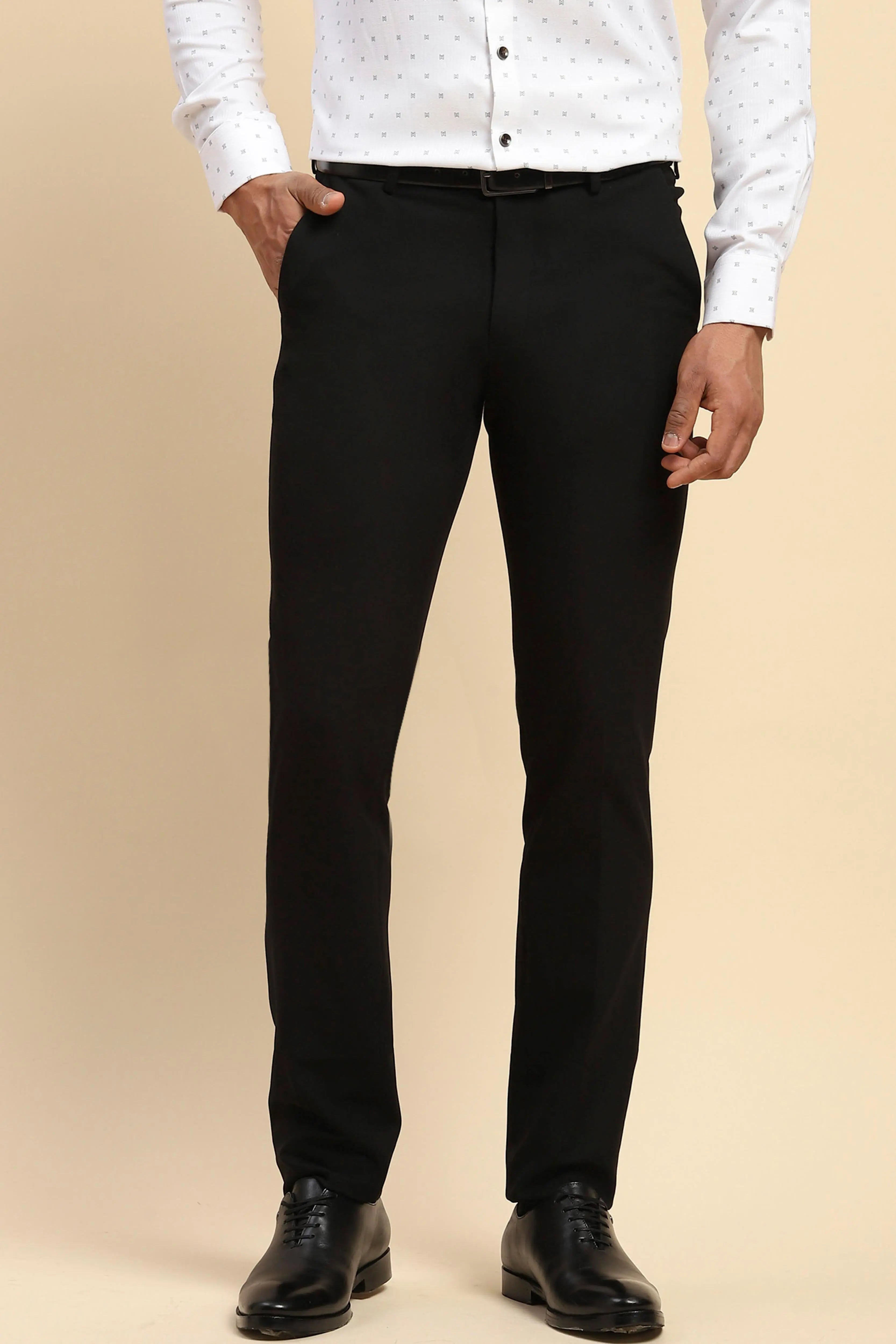 Black Solid Cotton Blend Trouser - Global Republic