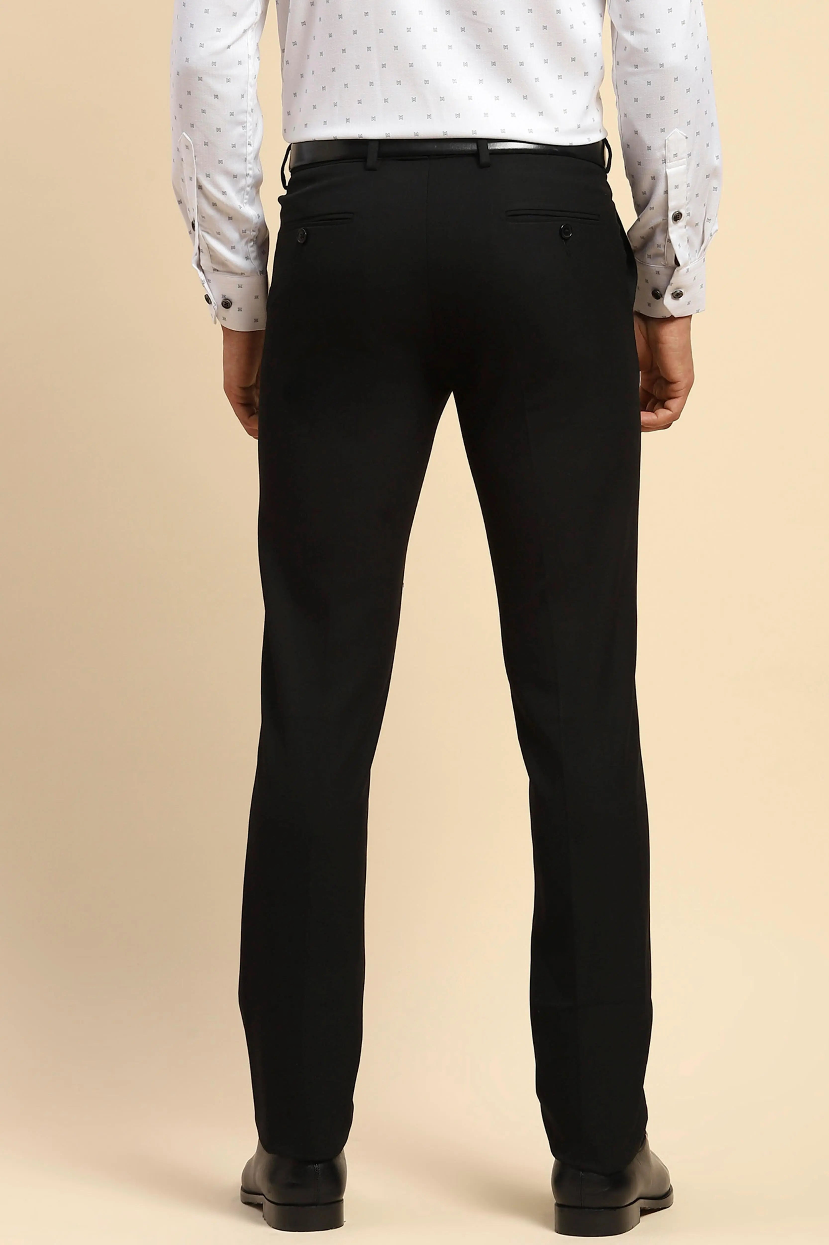 Black Solid Cotton Blend Trouser - Global Republic