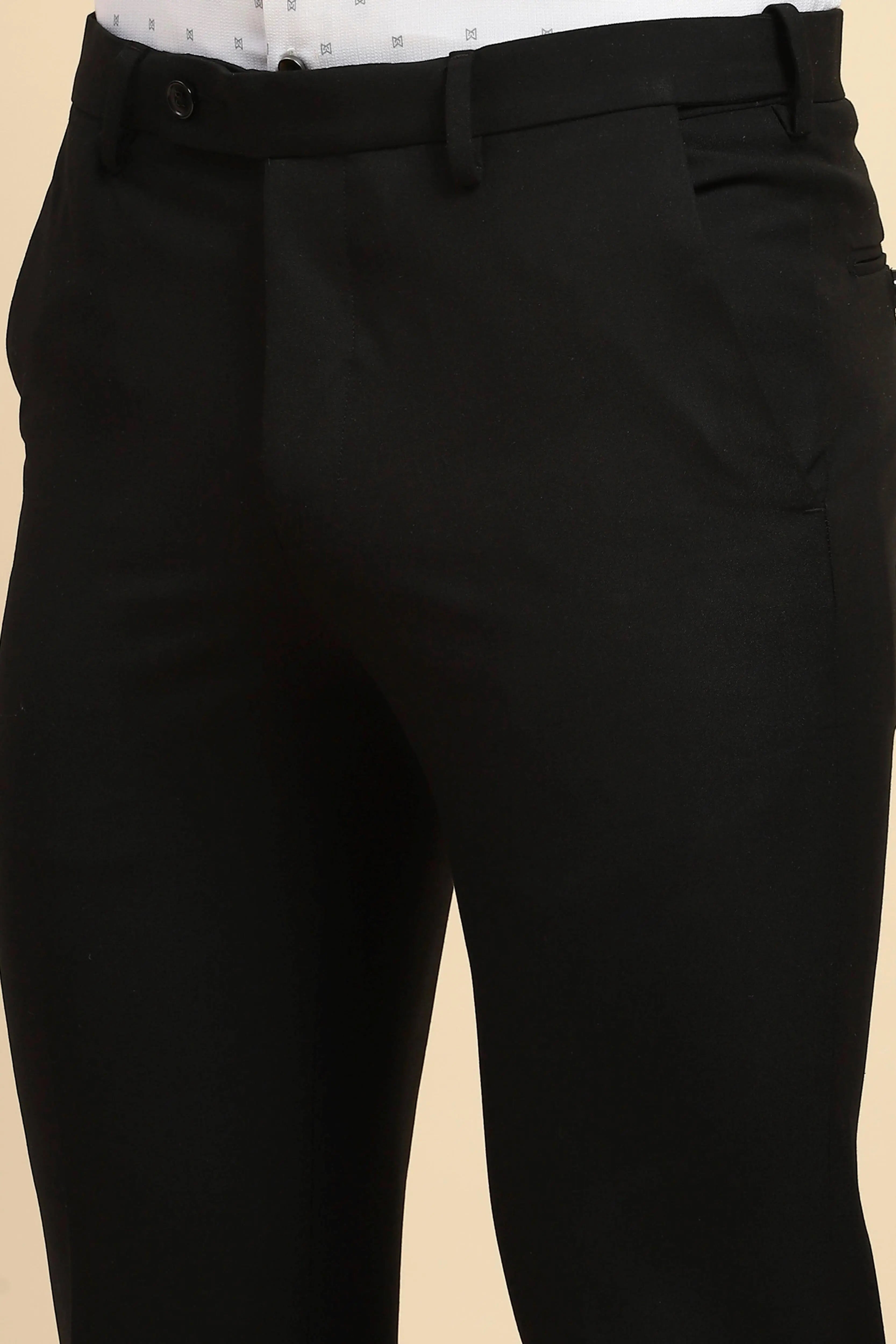 Black Solid Cotton Blend Trouser - Global Republic