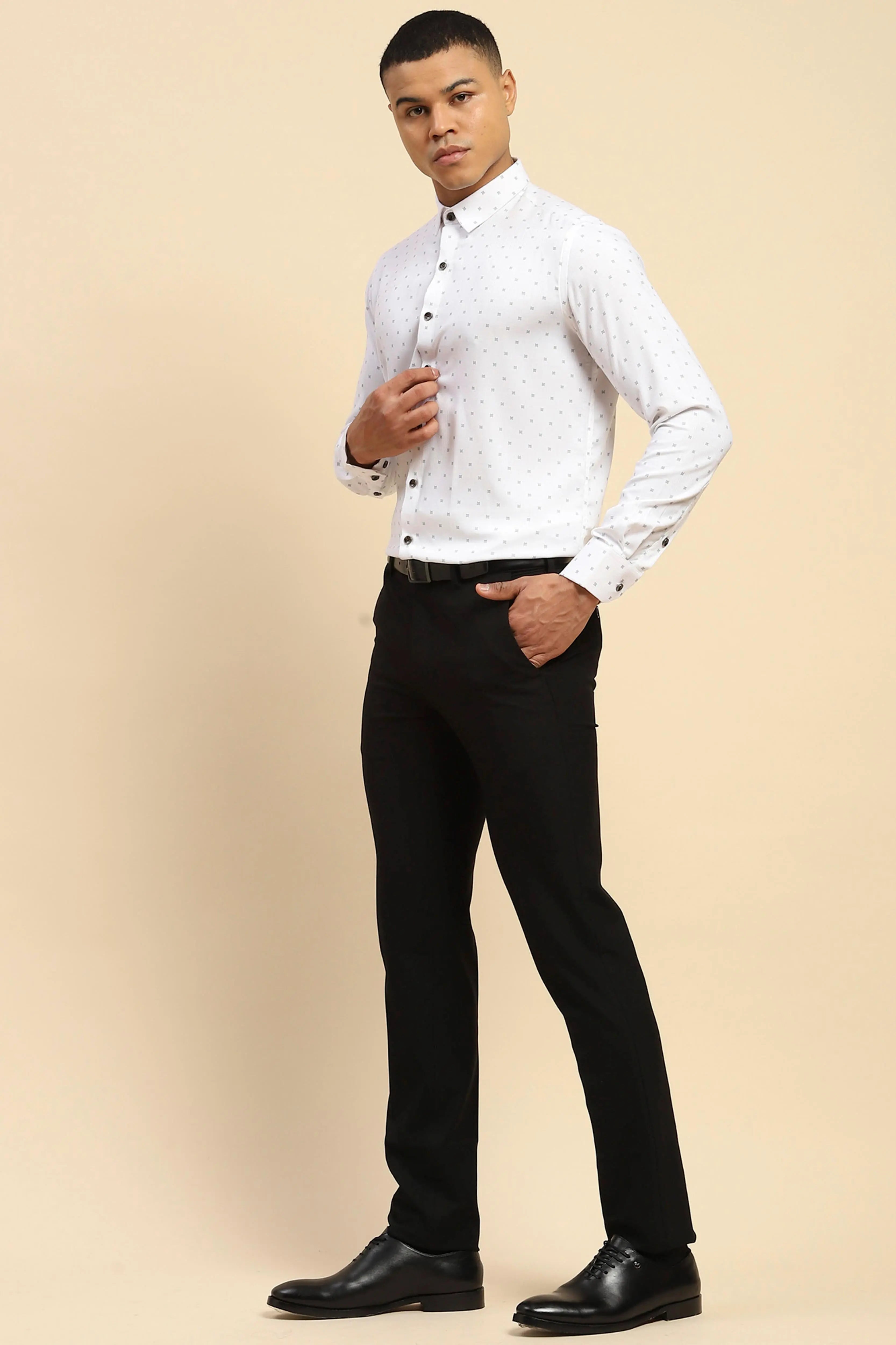 Black Solid Cotton Blend Trouser - Global Republic
