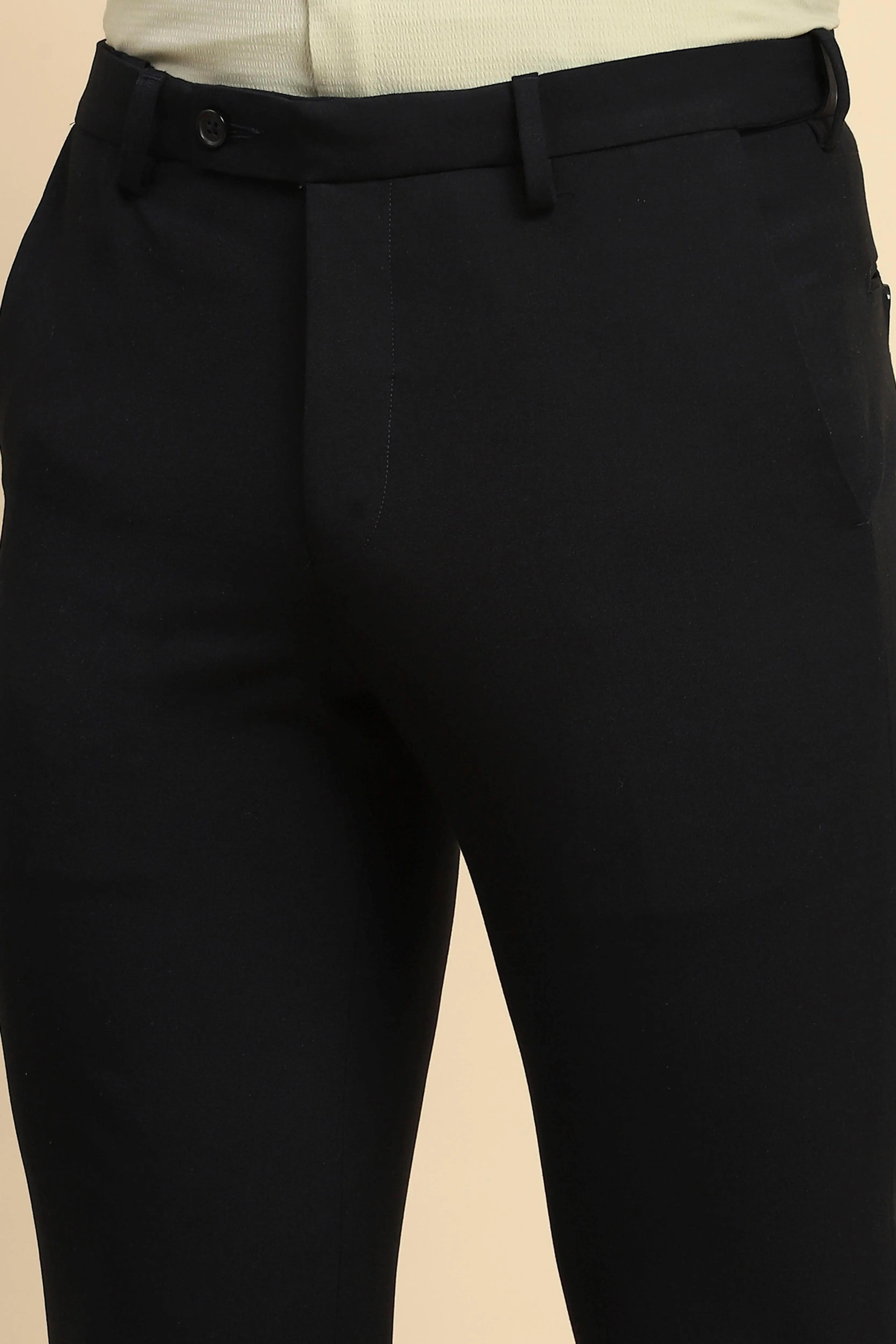 Blue Cotton Blend Straight Fit Trouser - Global Republic