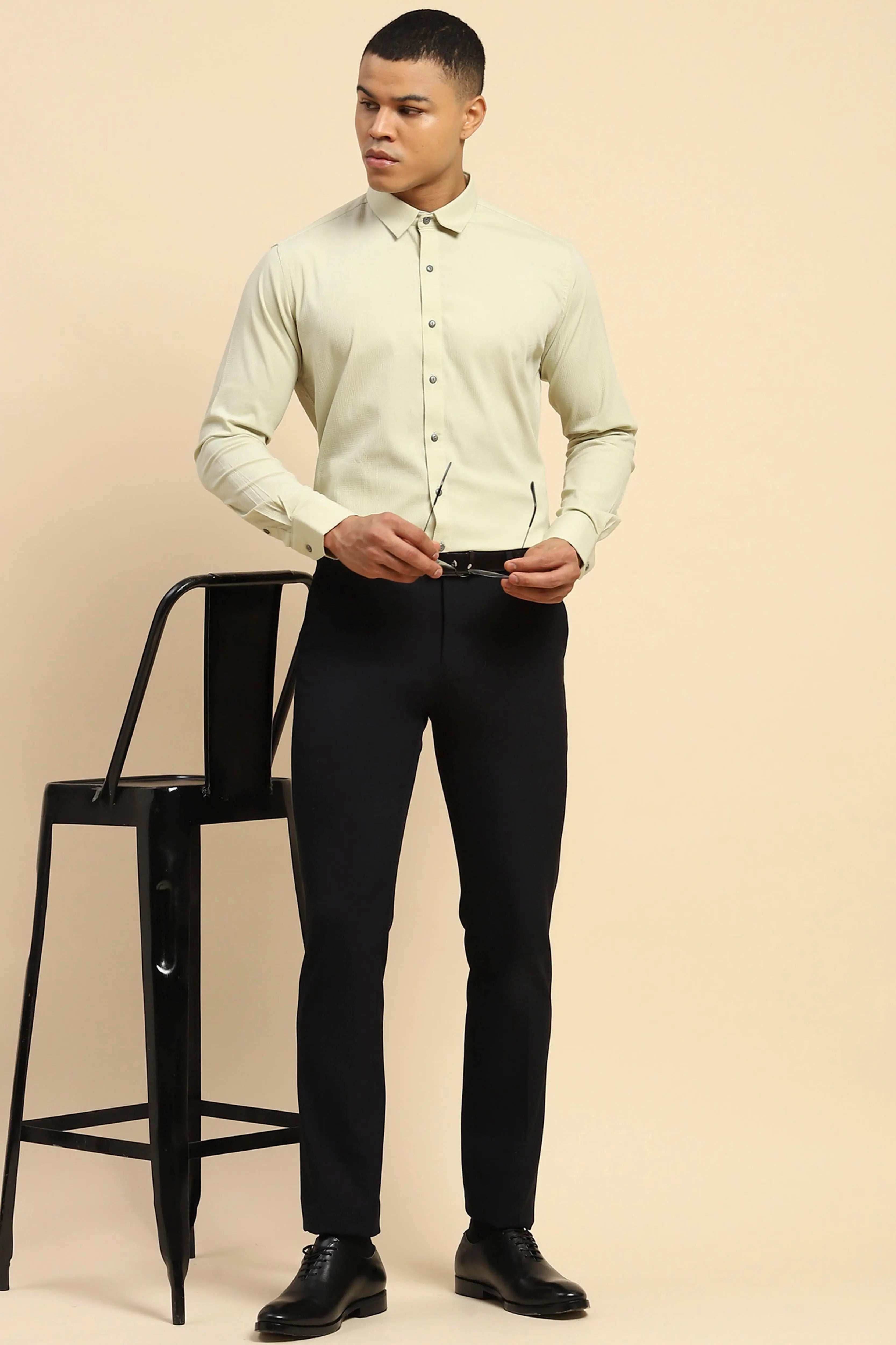 Blue Cotton Blend Straight Fit Trouser - Global Republic