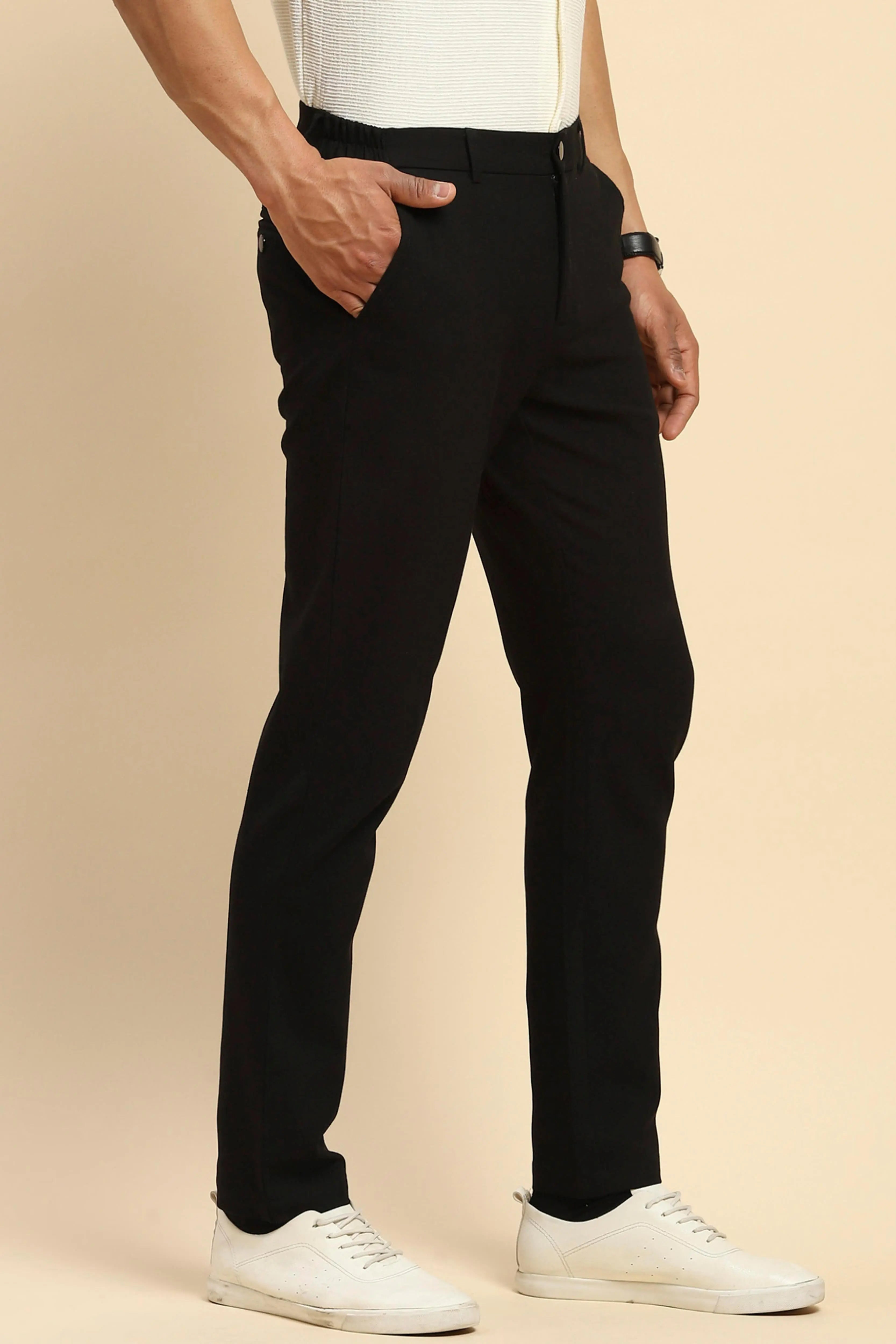 Black Relaxed Fit Cotton Blend Trouser - Global Republic