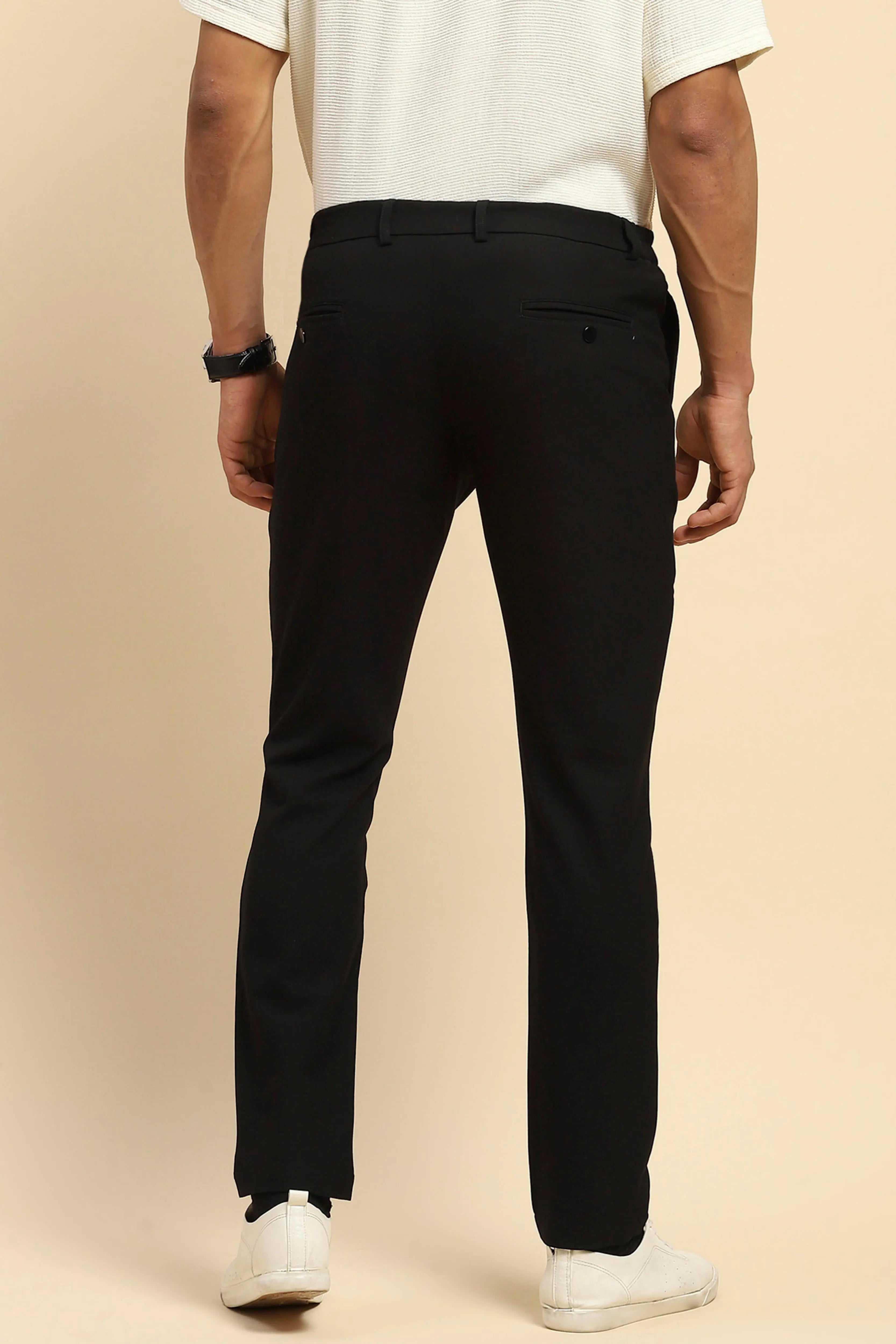 Black Relaxed Fit Cotton Blend Trouser - Global Republic