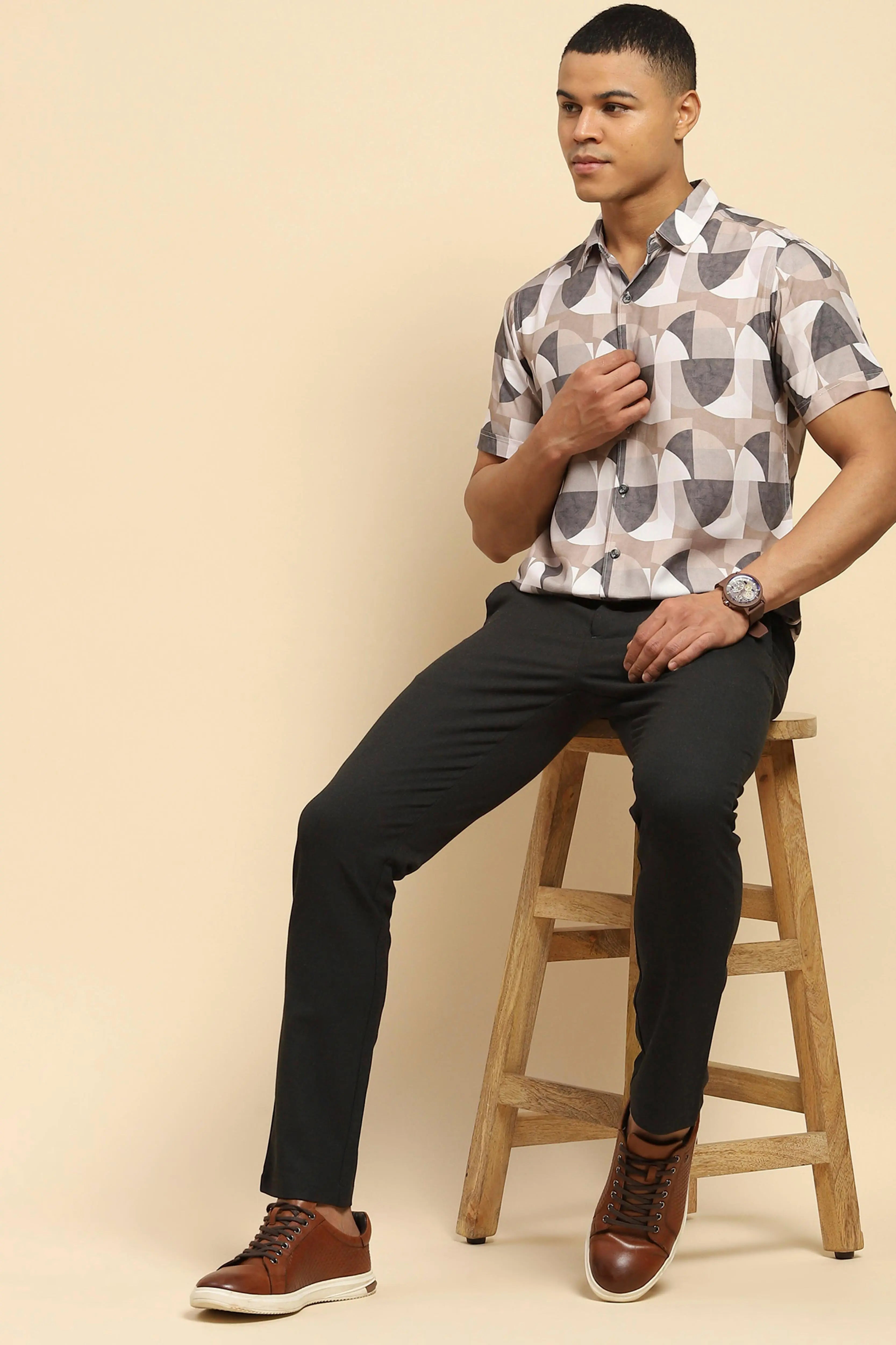 Coal Cotton Blend Relaxed Fit Trouser - Global Republic